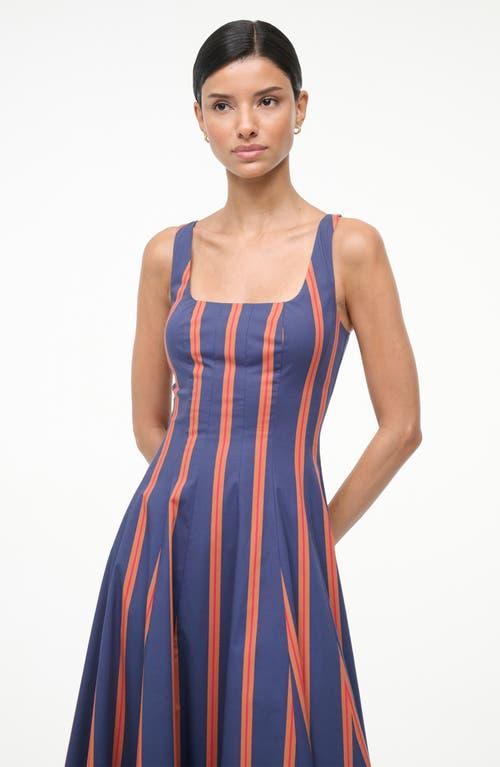 navy blue dress for baby girl STAUD Wells Striped Stretch-Cotton Square-Neck Midi Dress main image 1