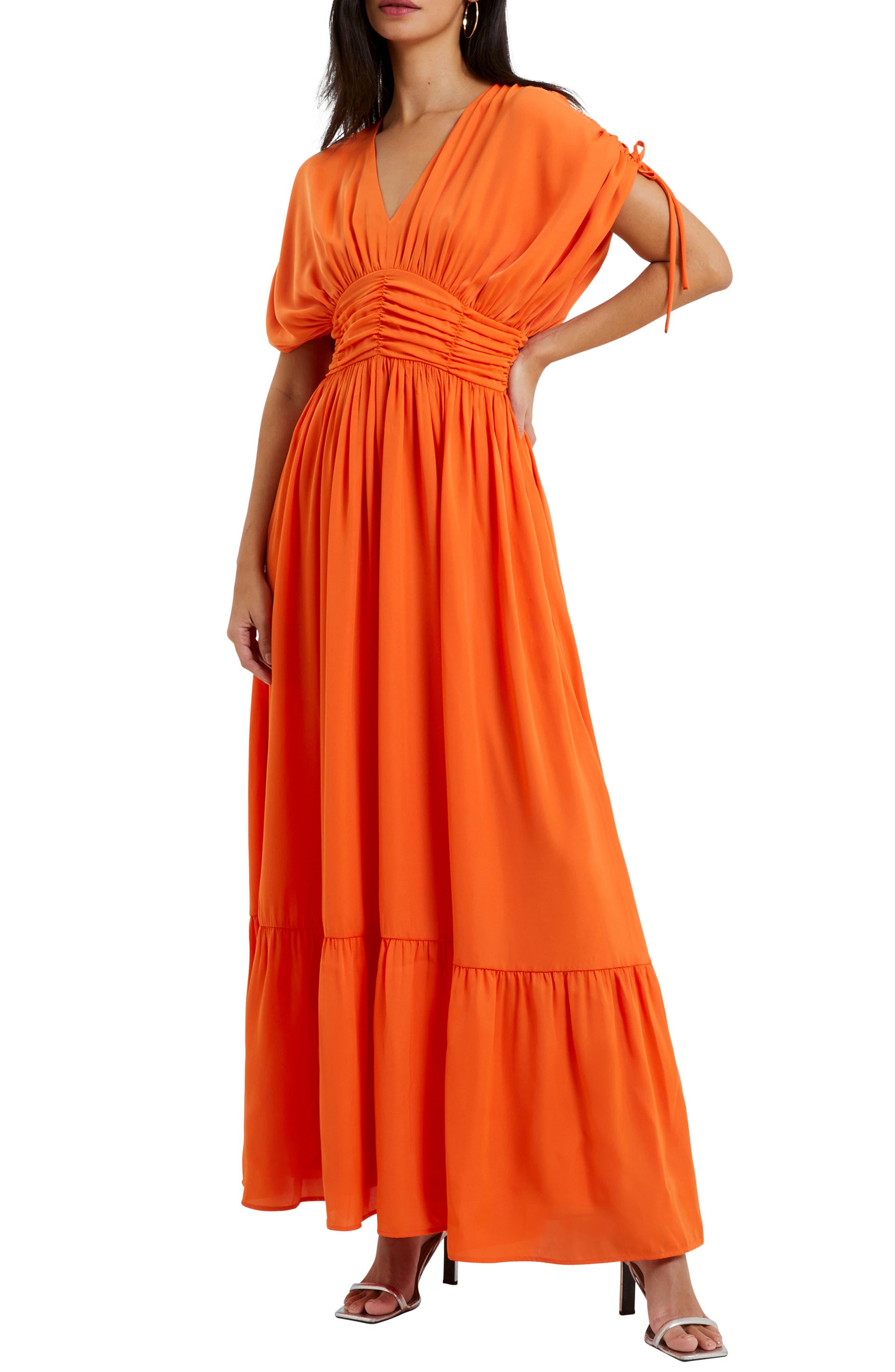 French Connection Audrey Satin Maxi Dress in Orange | Lyst