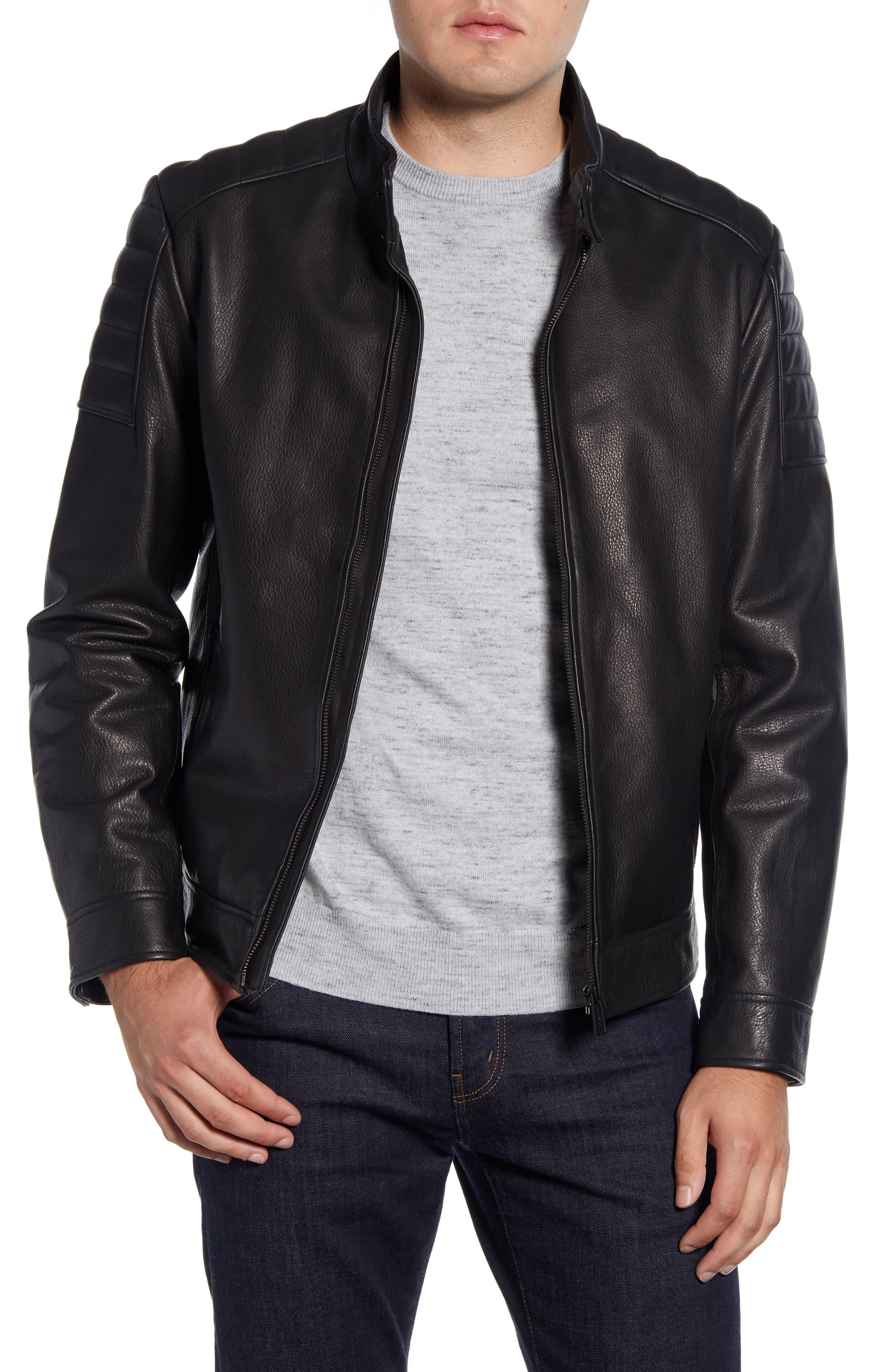 Cole Haan Leather Moto Jacket in Black for Men Lyst