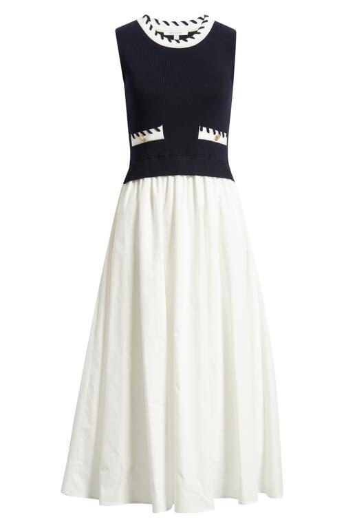 ZOE AND CLAIRE Stitch Piping Mixed Media Midi Dress in White | Lyst ZOE AND CLAIRE Stitch Piping Mixed Media Midi Dress in White | Lyst