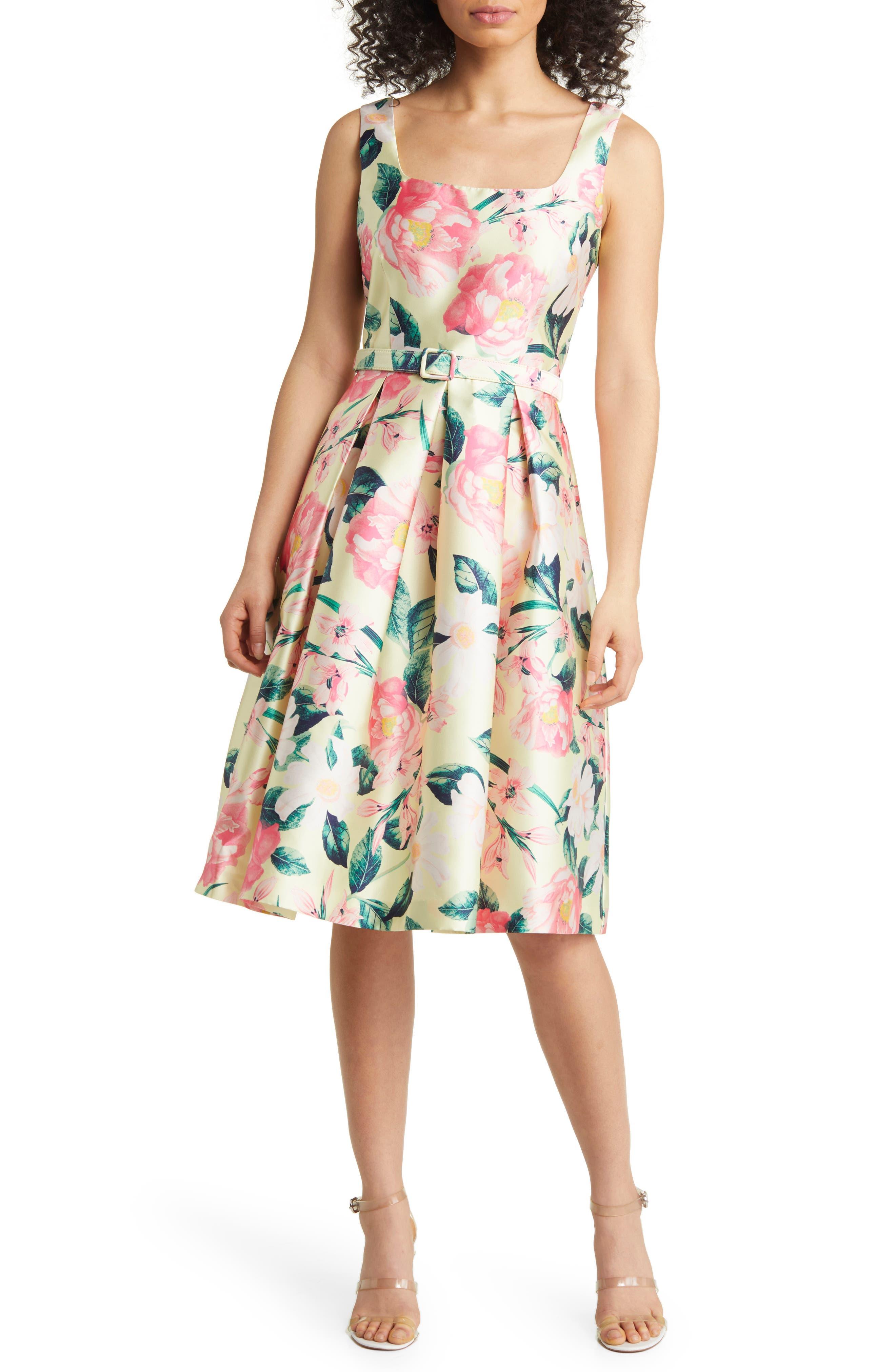Eliza J Floral Cocktail Dress in Yellow | Lyst