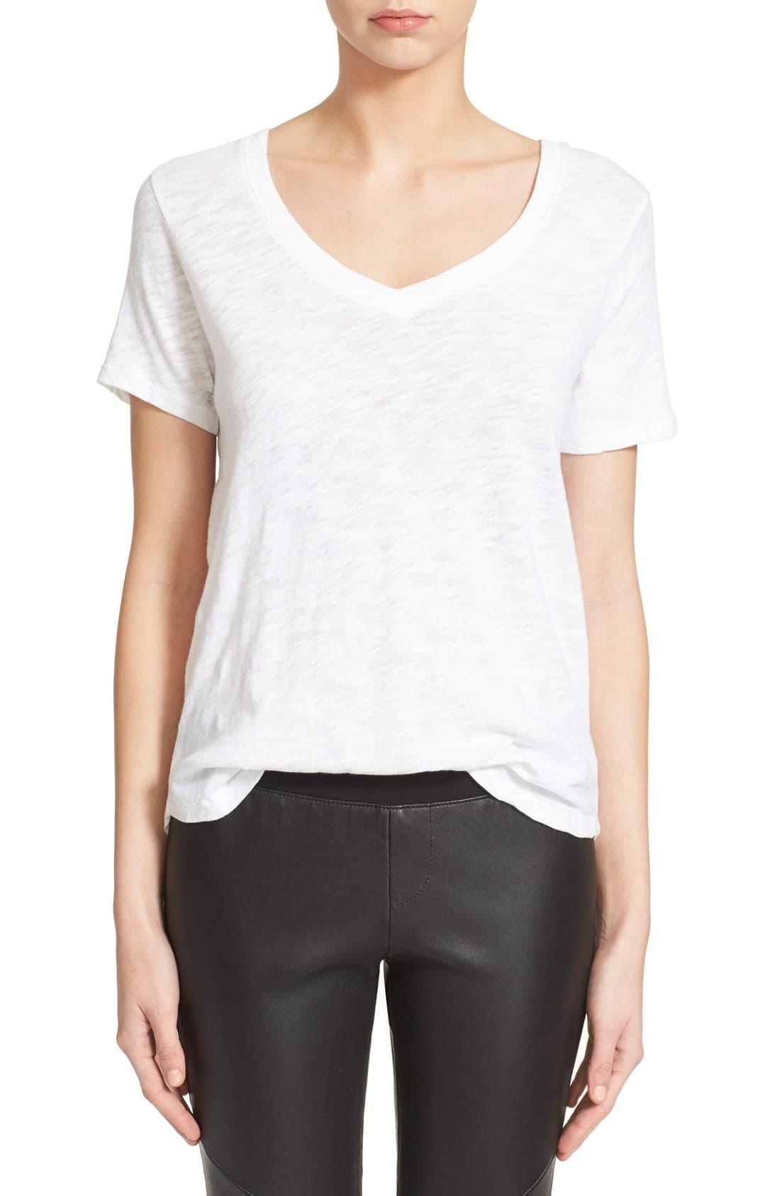 ATM Cotton Slub Vneck Tee in White Lyst