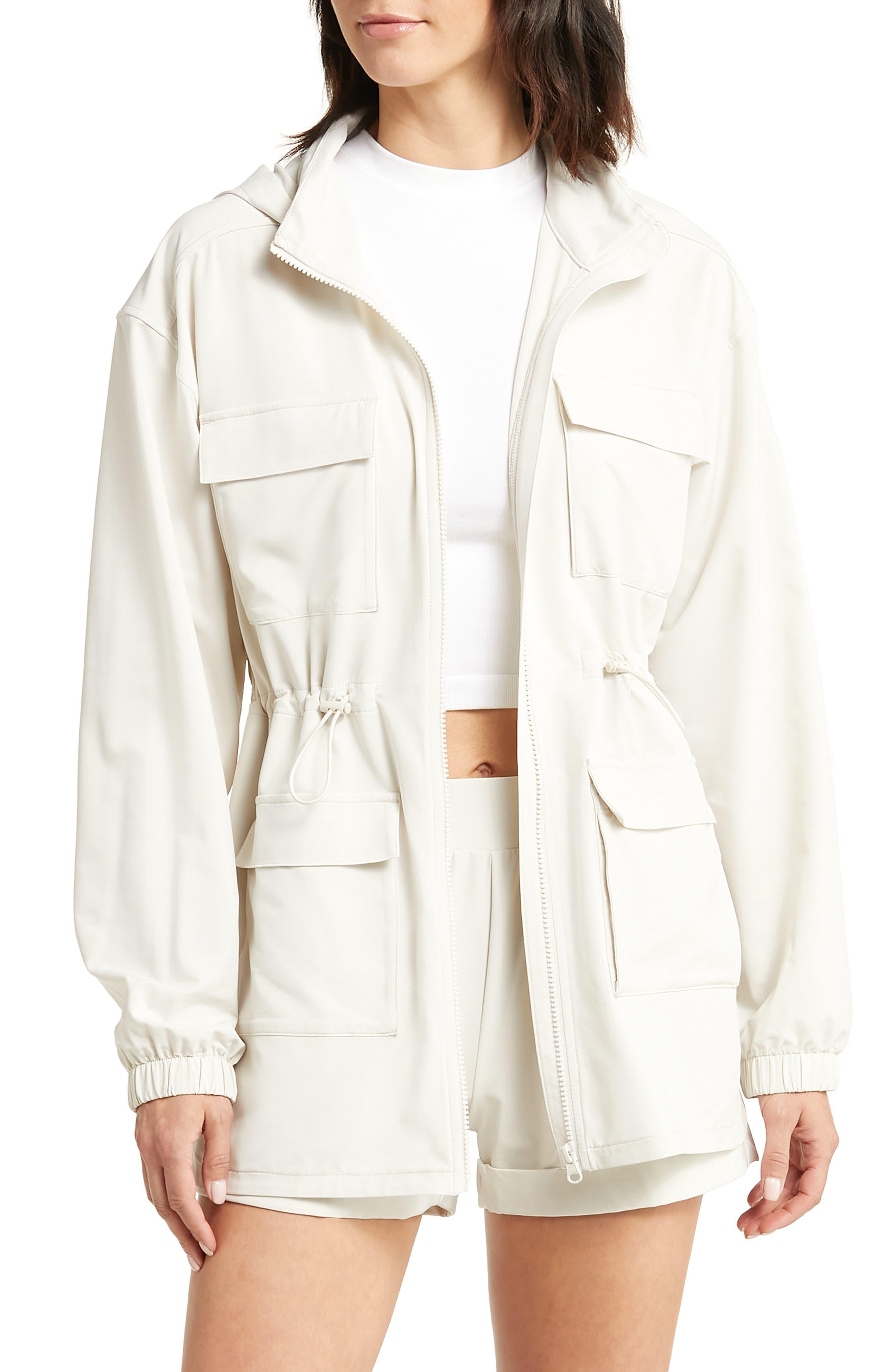 Zella Getaway Hooded Utility Jacket in White