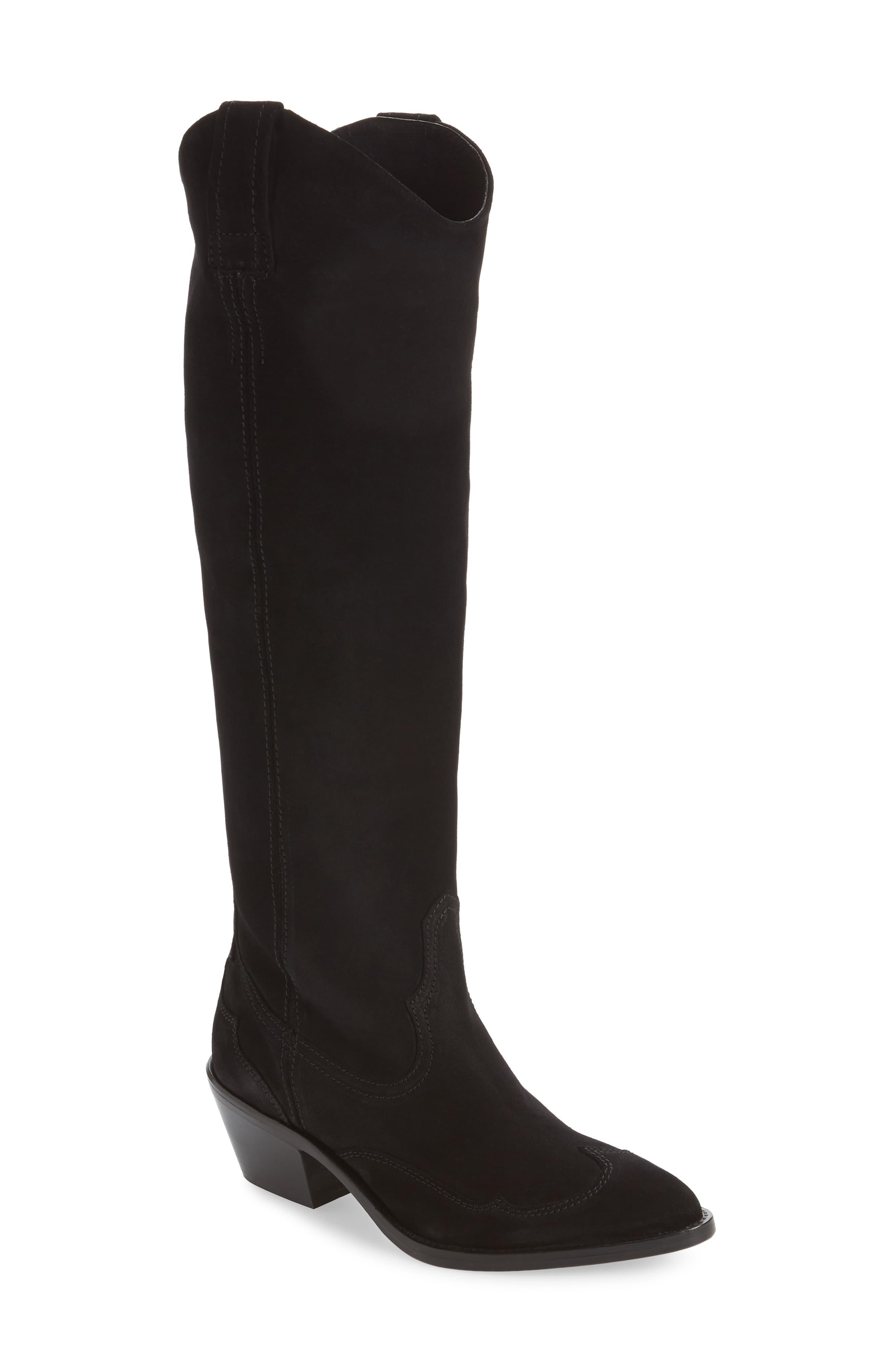 pull&bear pull on western knee high boots in black