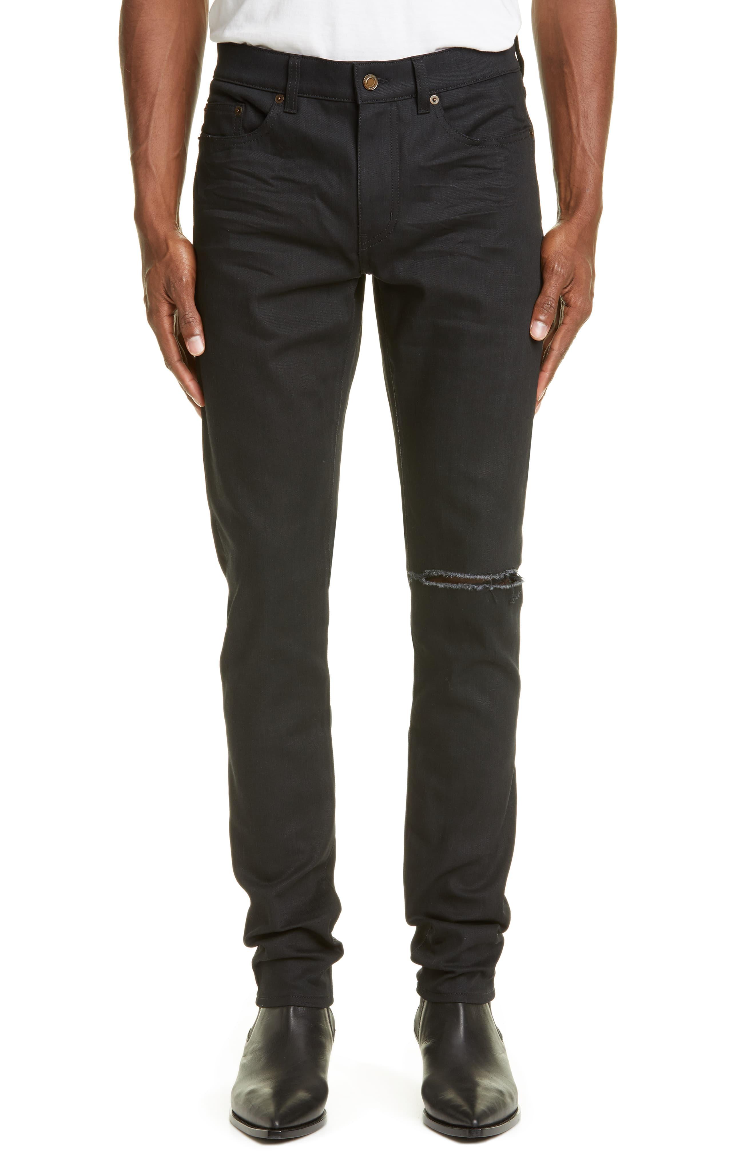 Saint Laurent Denim Ripped Black Skinny Fit Jeans for Men - Lyst