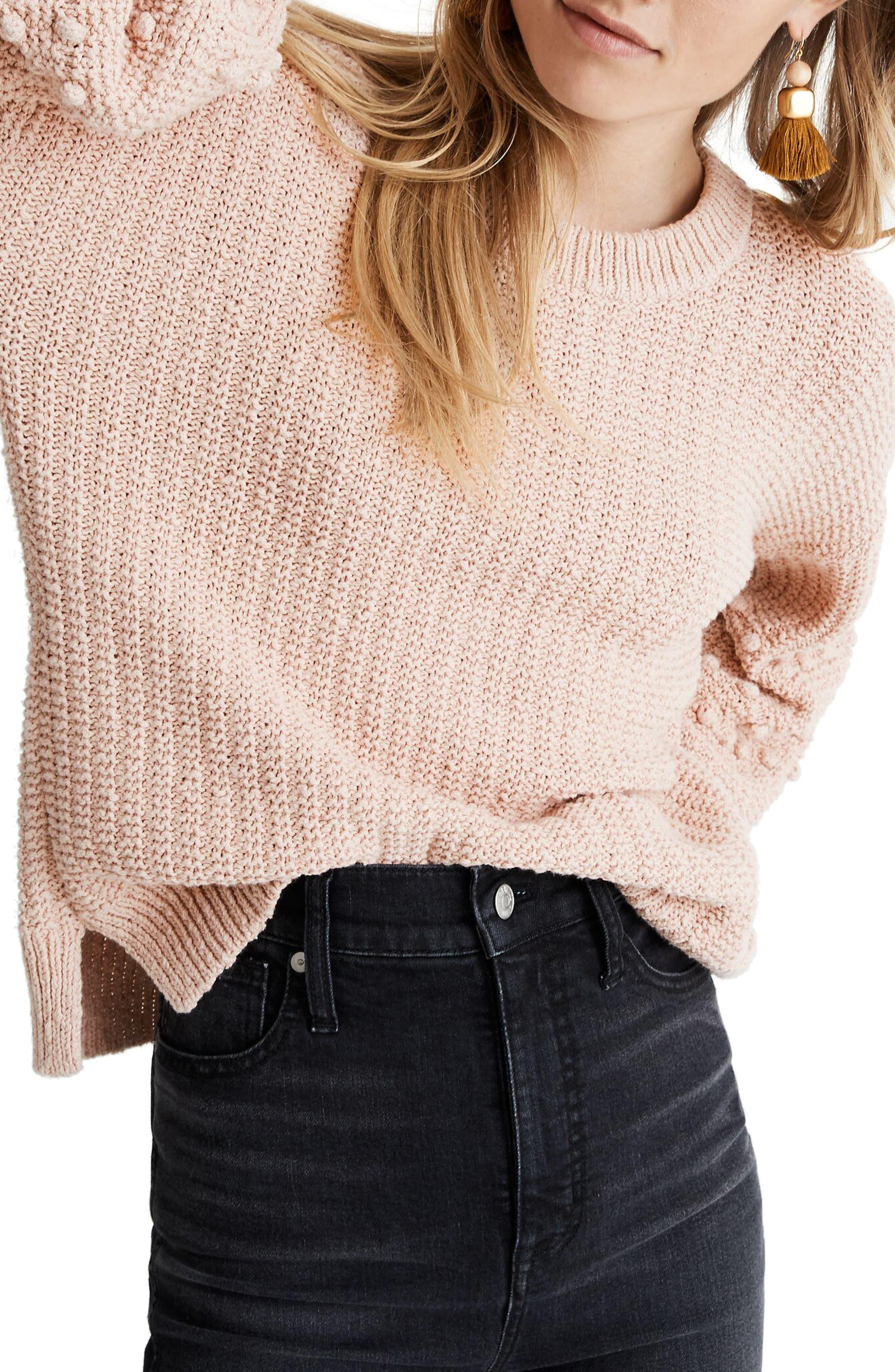 Madewell Cotton Bobble Sweater in Pink - Lyst