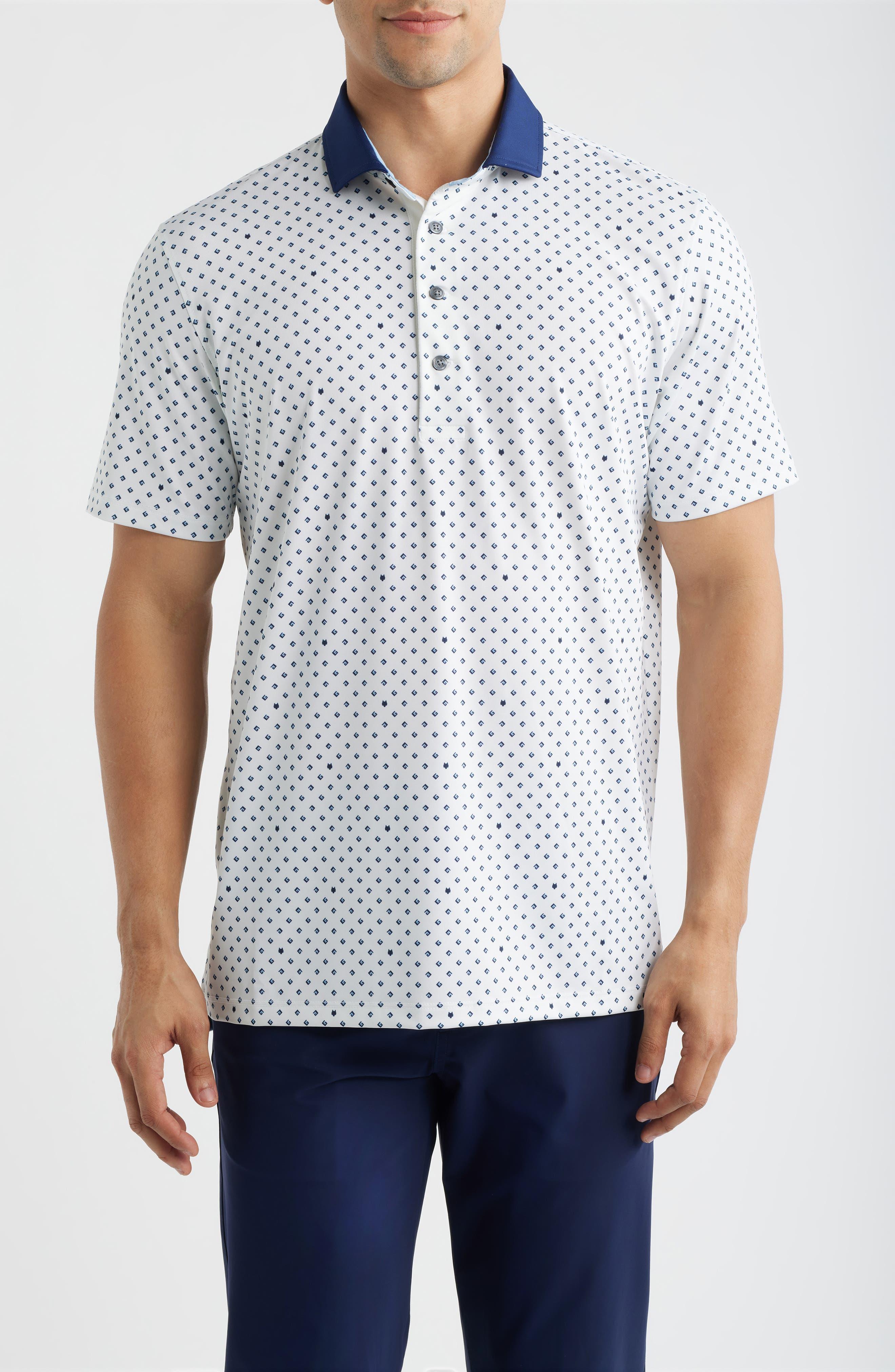 Greyson G Squared Neat Logo Print Performance Golf Polo in Blue