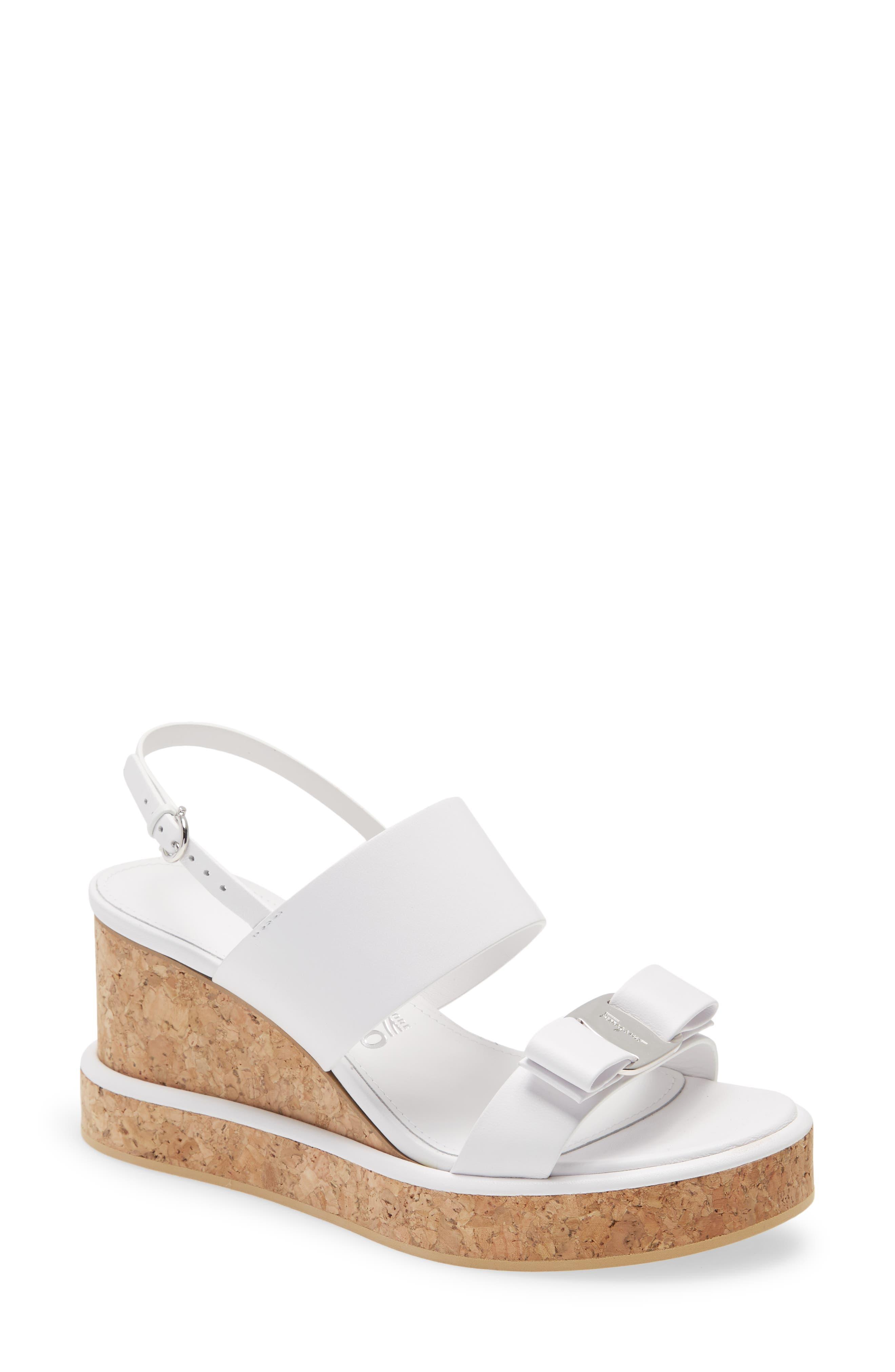 Ferragamo Salvatore Giudith Bow Platform Wedge Sandal in White | Lyst