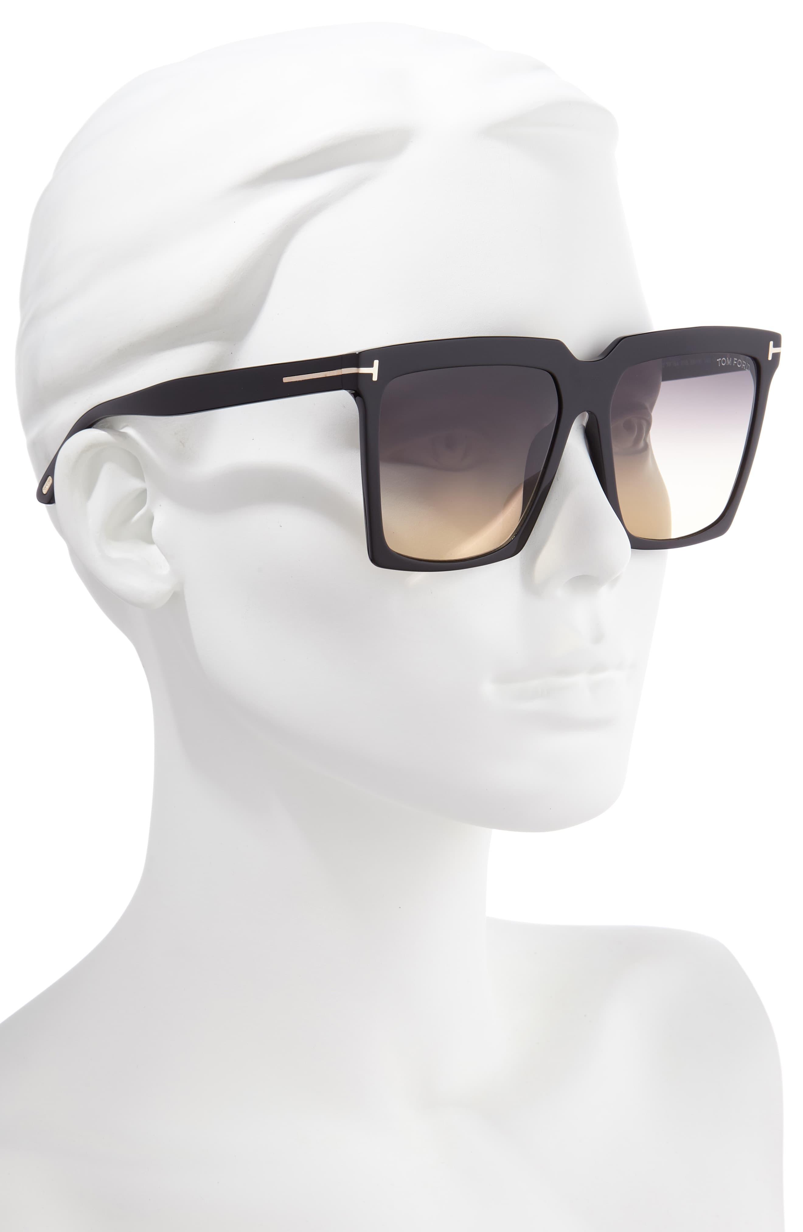 Tom Ford Sabrina 58mm Square Sunglasses - Shiny Black/ Smoke Gradient ...