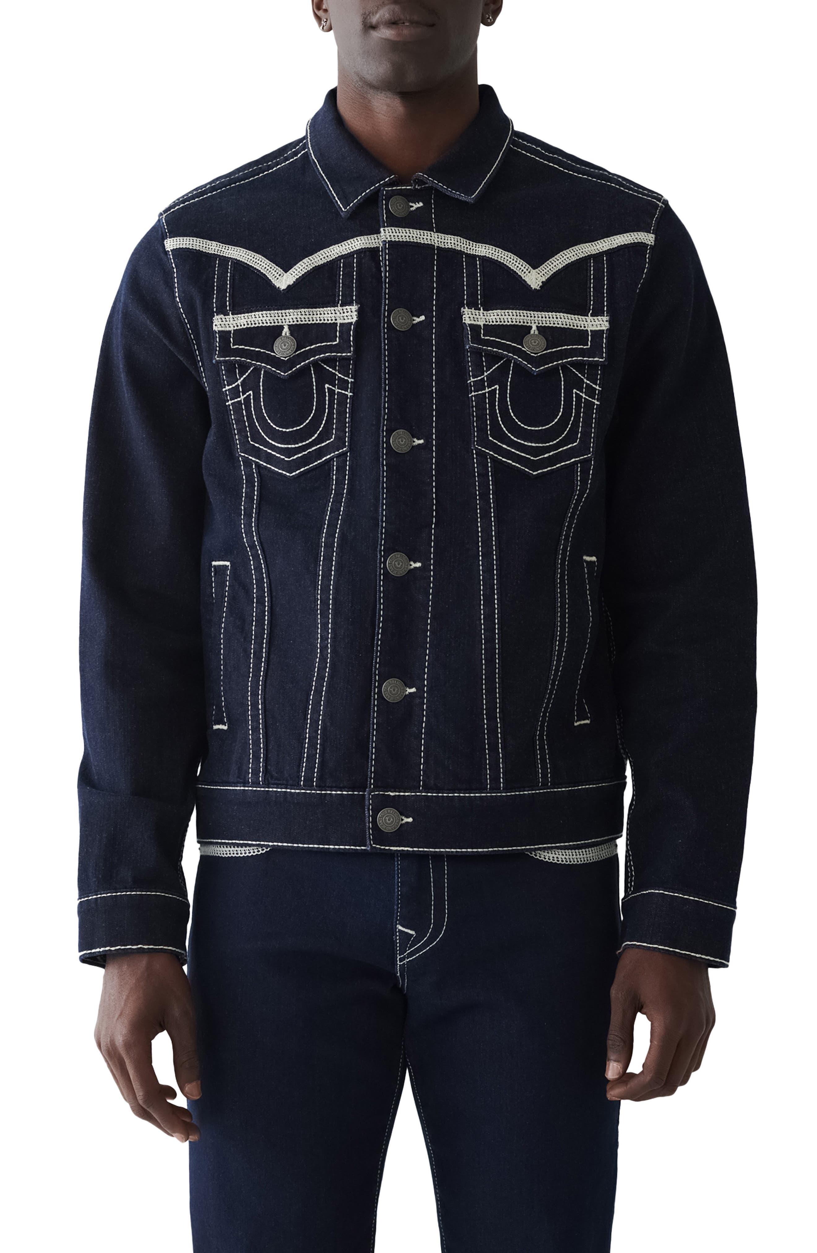 True Religion Jimmy Flatlock Trucker Jacket in Blue for Men Lyst