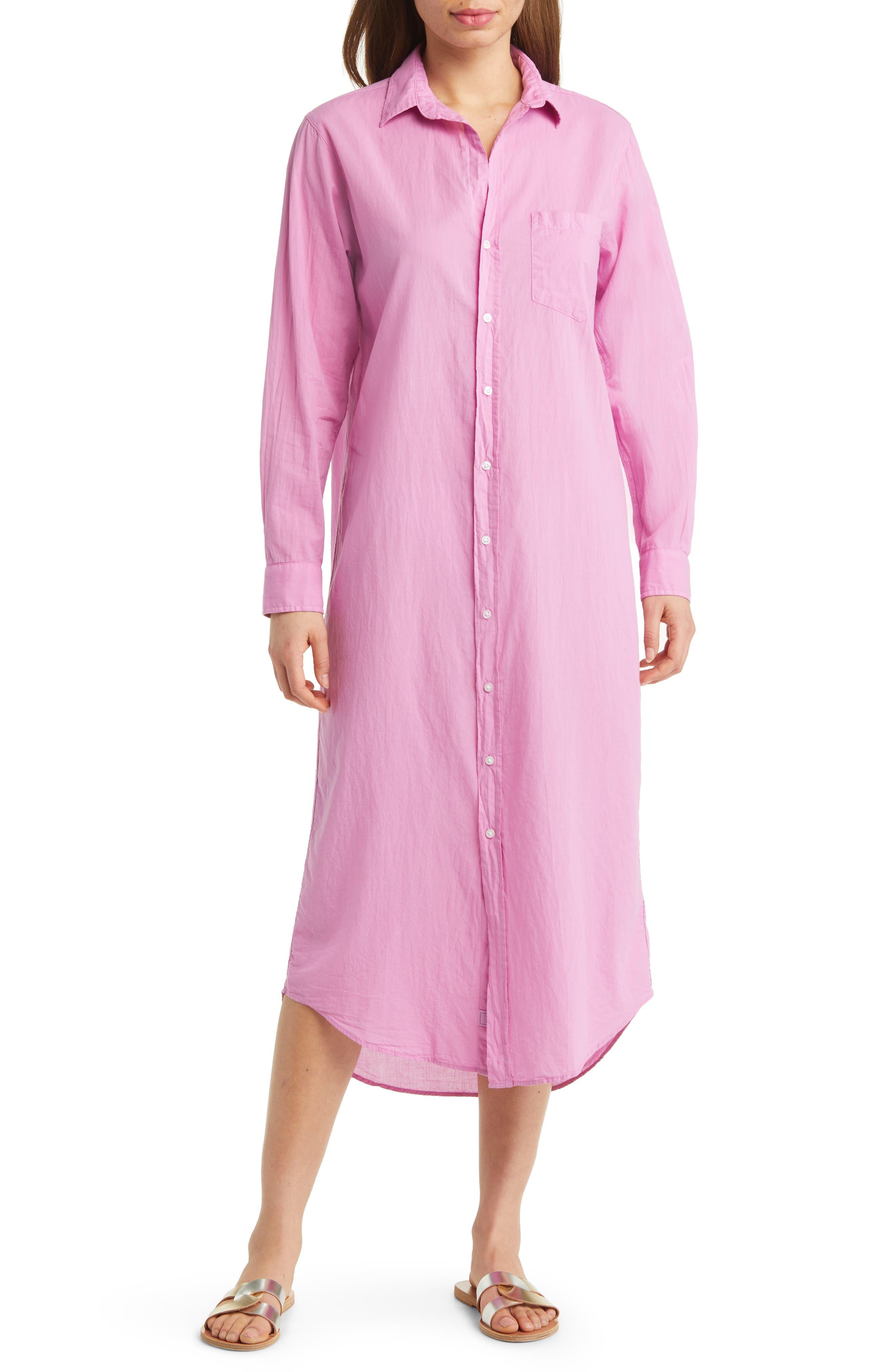 Frank & Eileen Rory Button-up Organic Cotton Maxi Shirtdress in Pink | Lyst