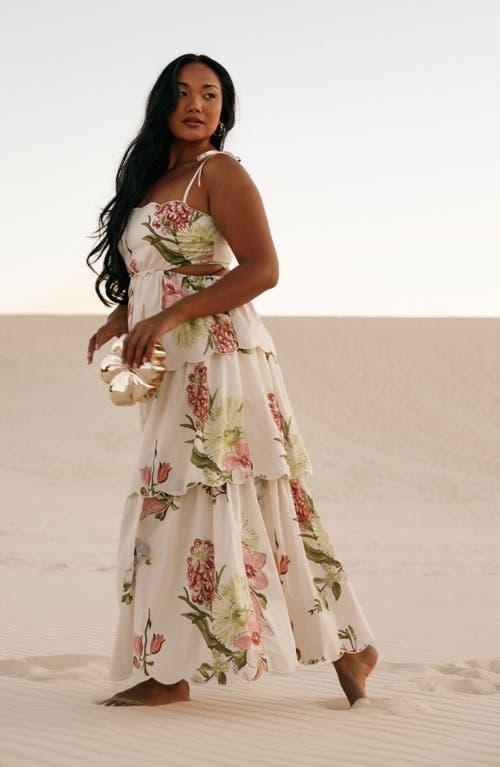 Petal & Pup Adelaide Scallop Cutout Tie Strap Maxi Dress in Natural | Lyst Petal & Pup Adelaide Scallop Cutout Tie Strap Maxi Dress in Natural | Lyst