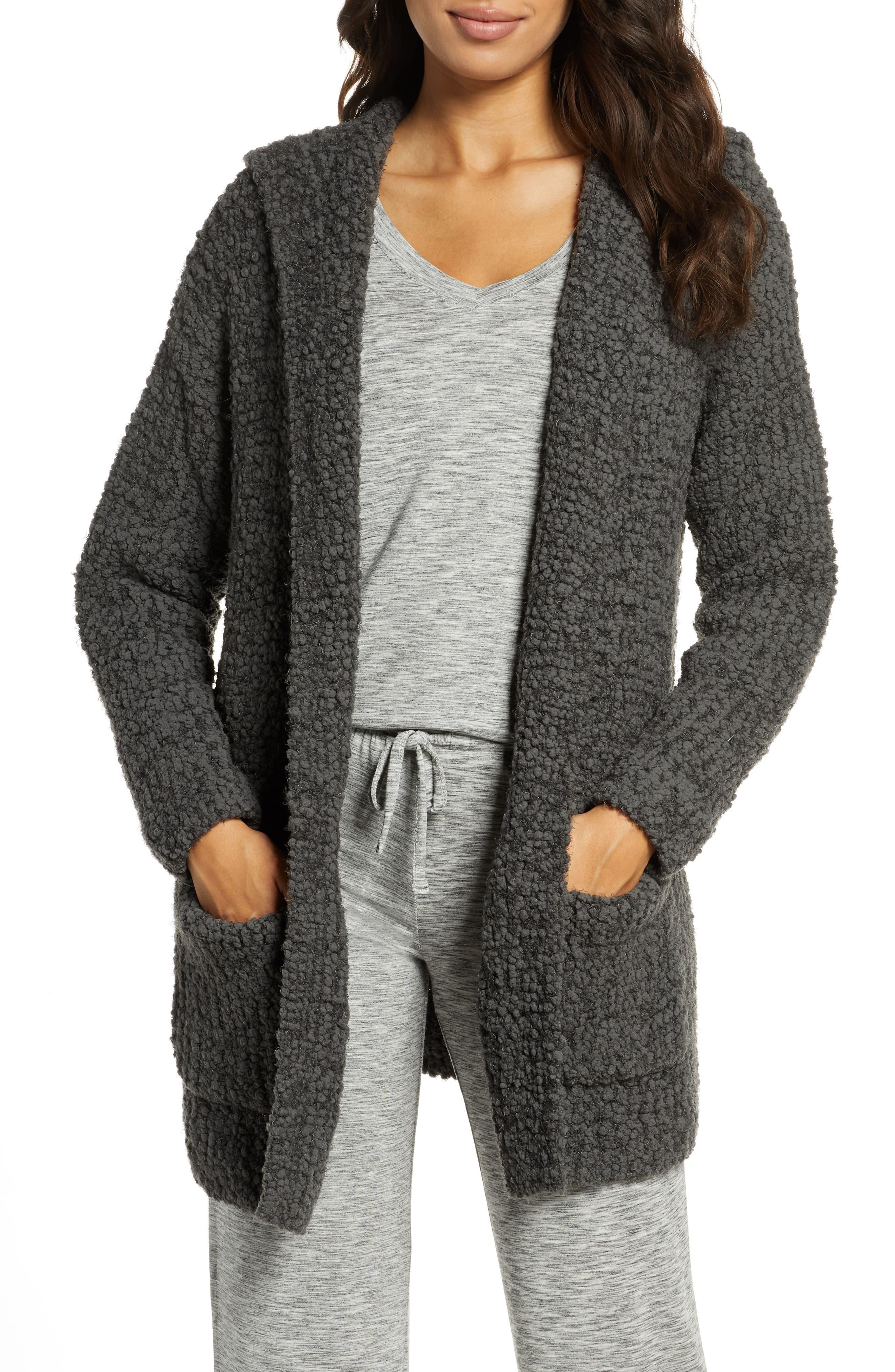 Barefoot Dreams Barefoot Dreams Bouclé Knit Hooded Cardigan in Carbon