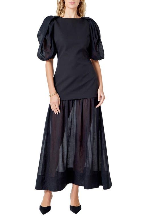 drop waist puff dress Puff-Sleeve Drop-Waist Midi Dress