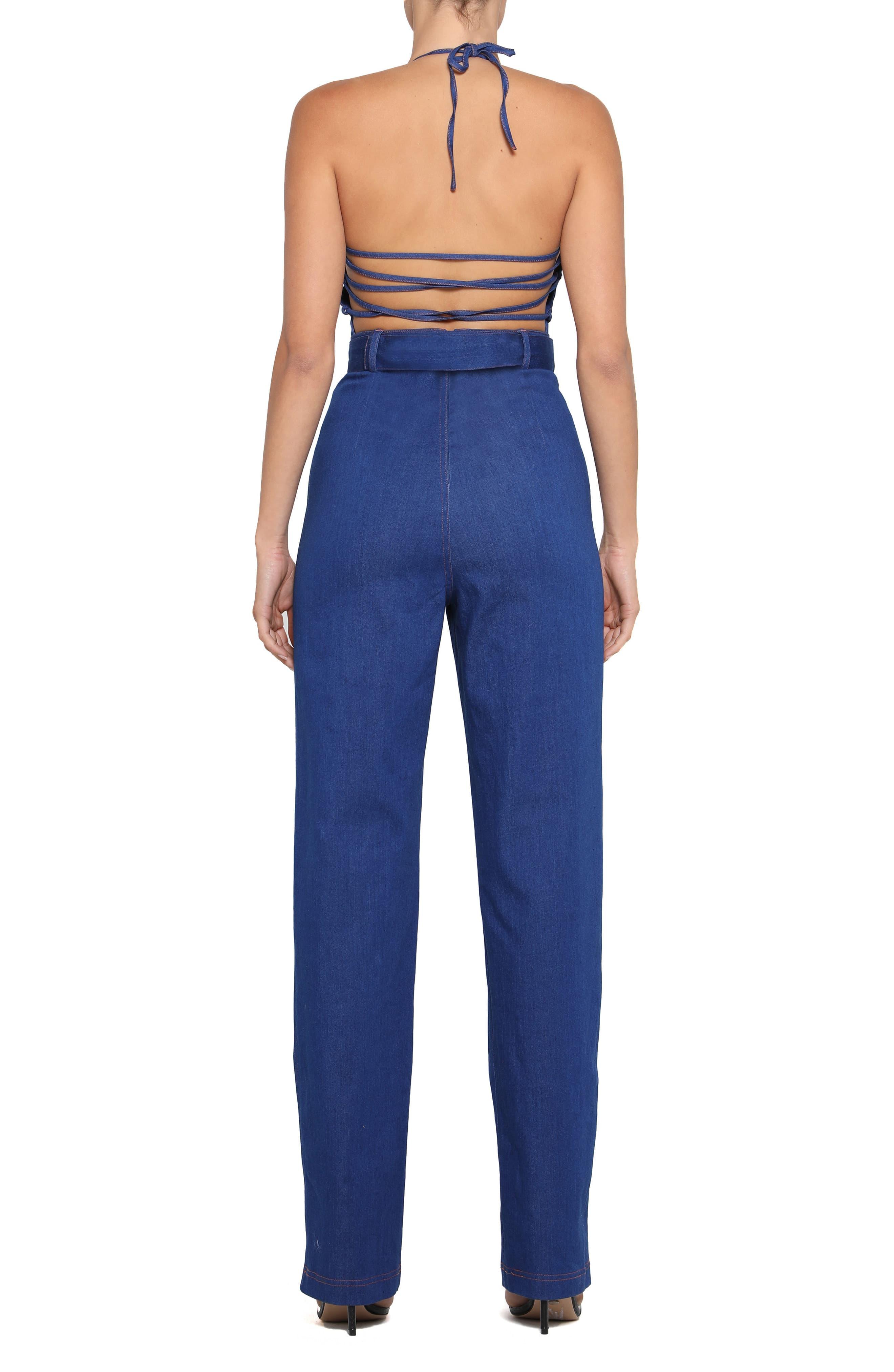 denim halterneck jumpsuit