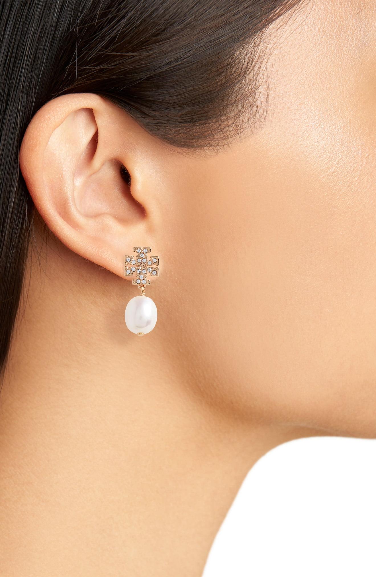 Tory Burch Kira Pave Pearl-drop Earrings, Gold in Metallic - Save 12%