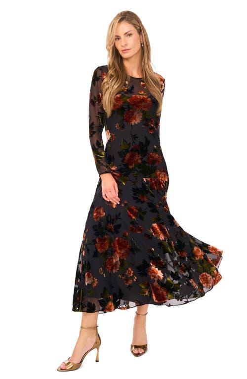 Ted Baker Floral Velvet Burnout Long Sleeve Dress in Black | Lyst