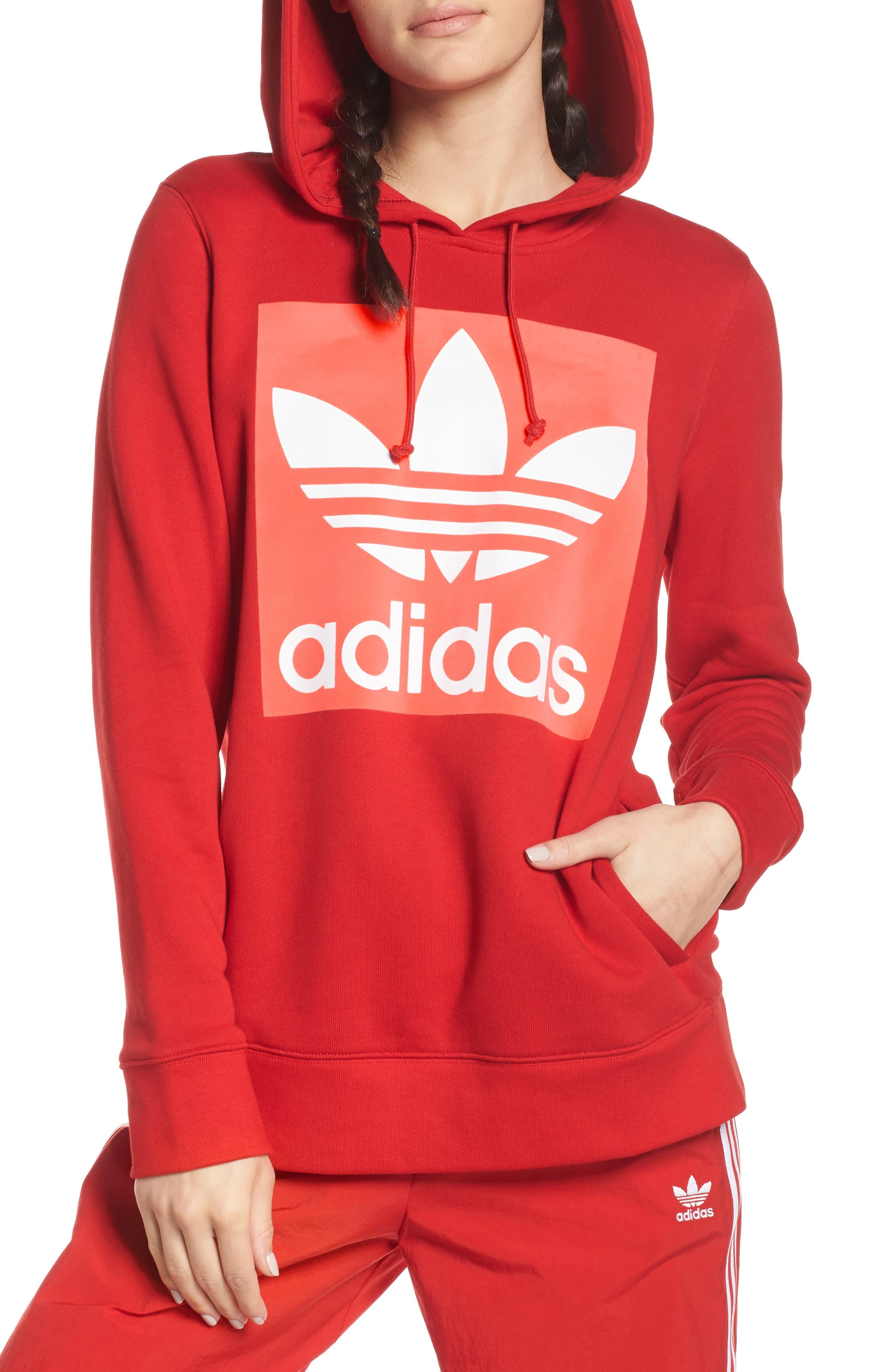 red adidas hoodie trefoil