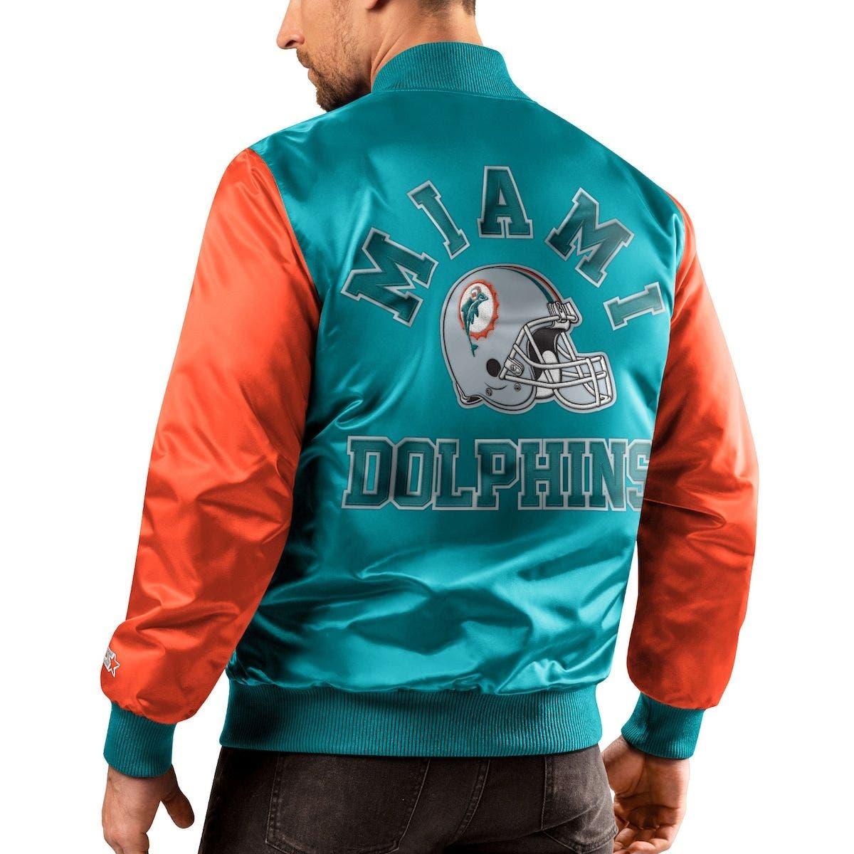 Starter /orange Miami Dolphins Locker Room Throwback Satin Varsity  Full-snap Jacket At Nordstrom in Blue for Men