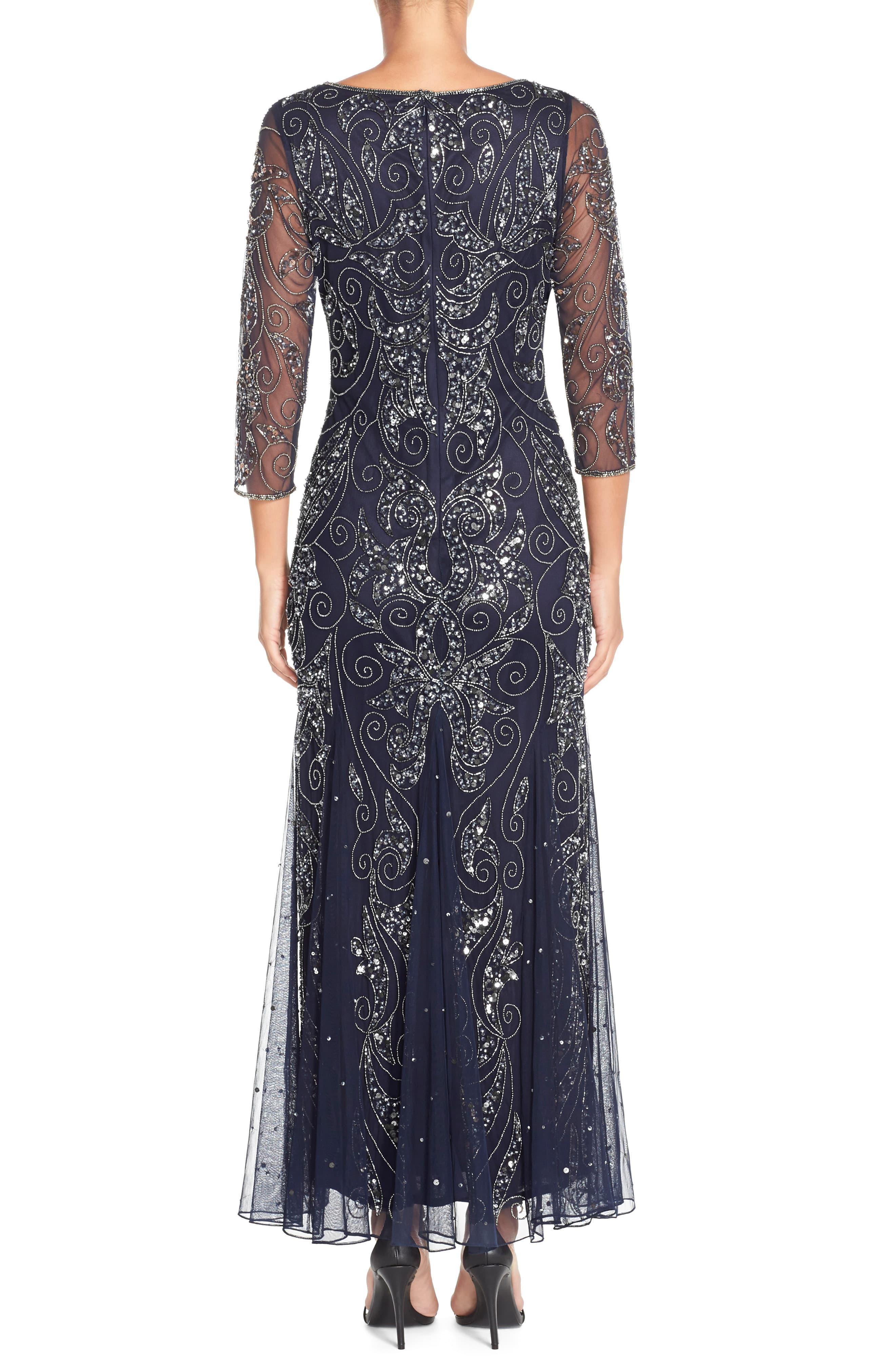 Pisarro Nights Embellished Mesh Gown in Navy (Blue) - Lyst