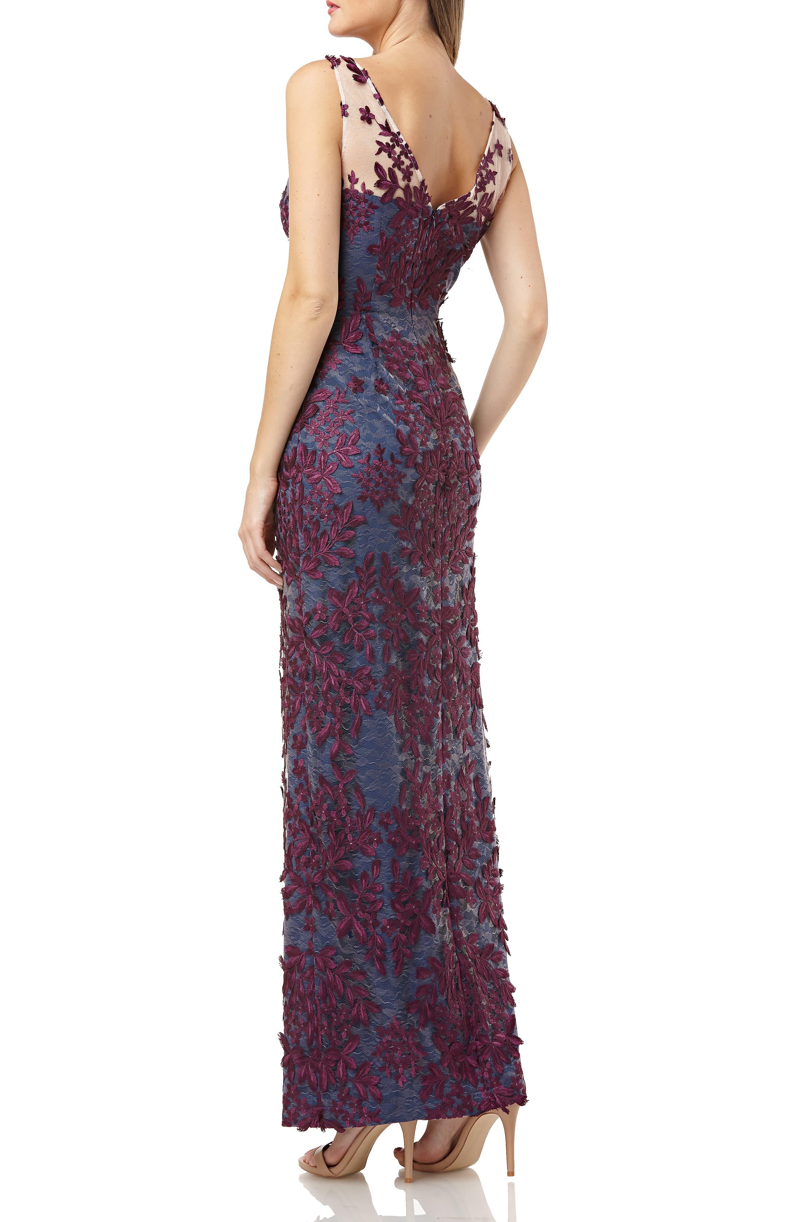 JS Collections Leaf Embroidered Gown in Plum Navy (Purple) - Lyst