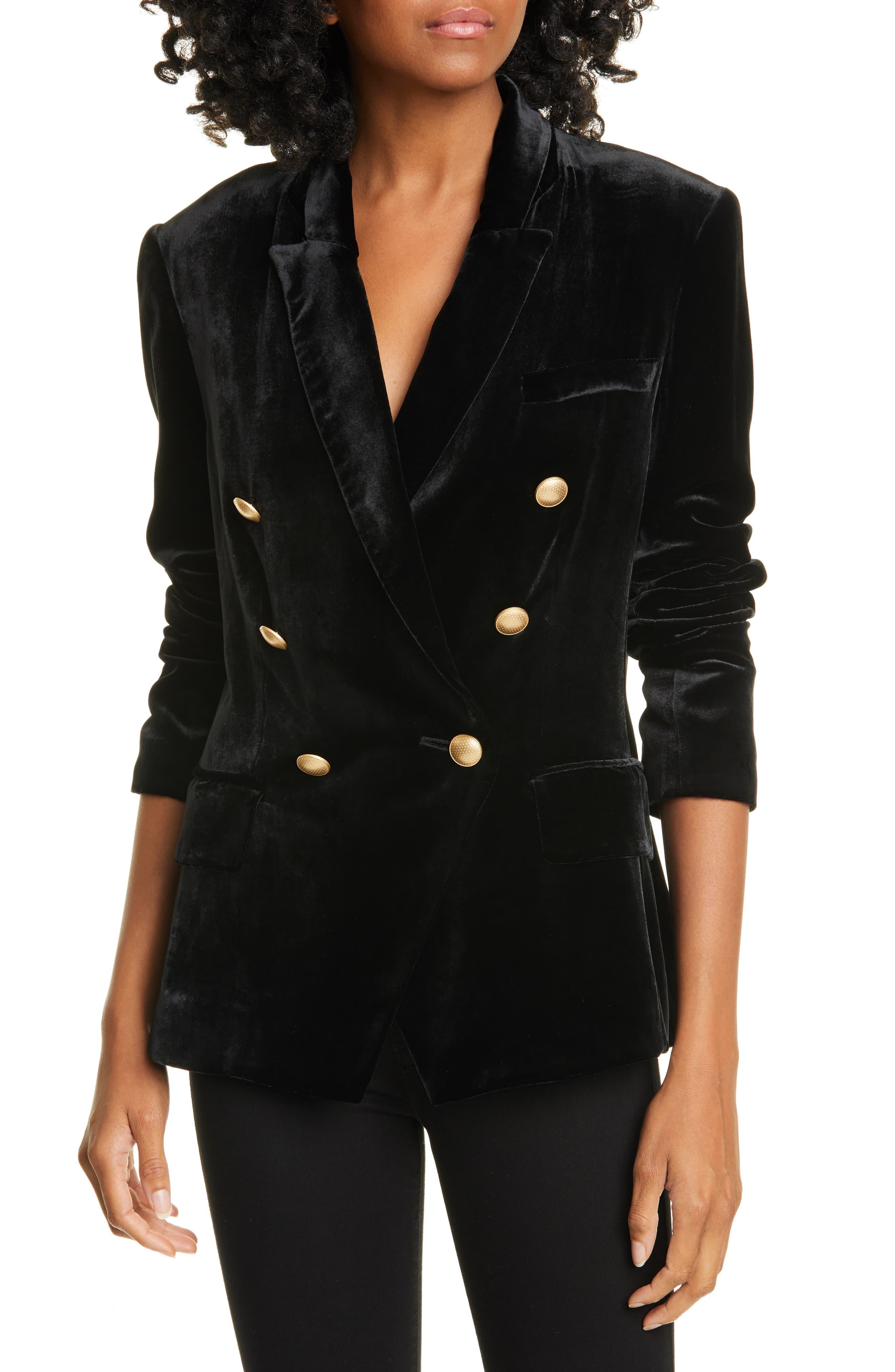 L'Agence Kenzie Double Breasted Velvet Blazer in Black Lyst