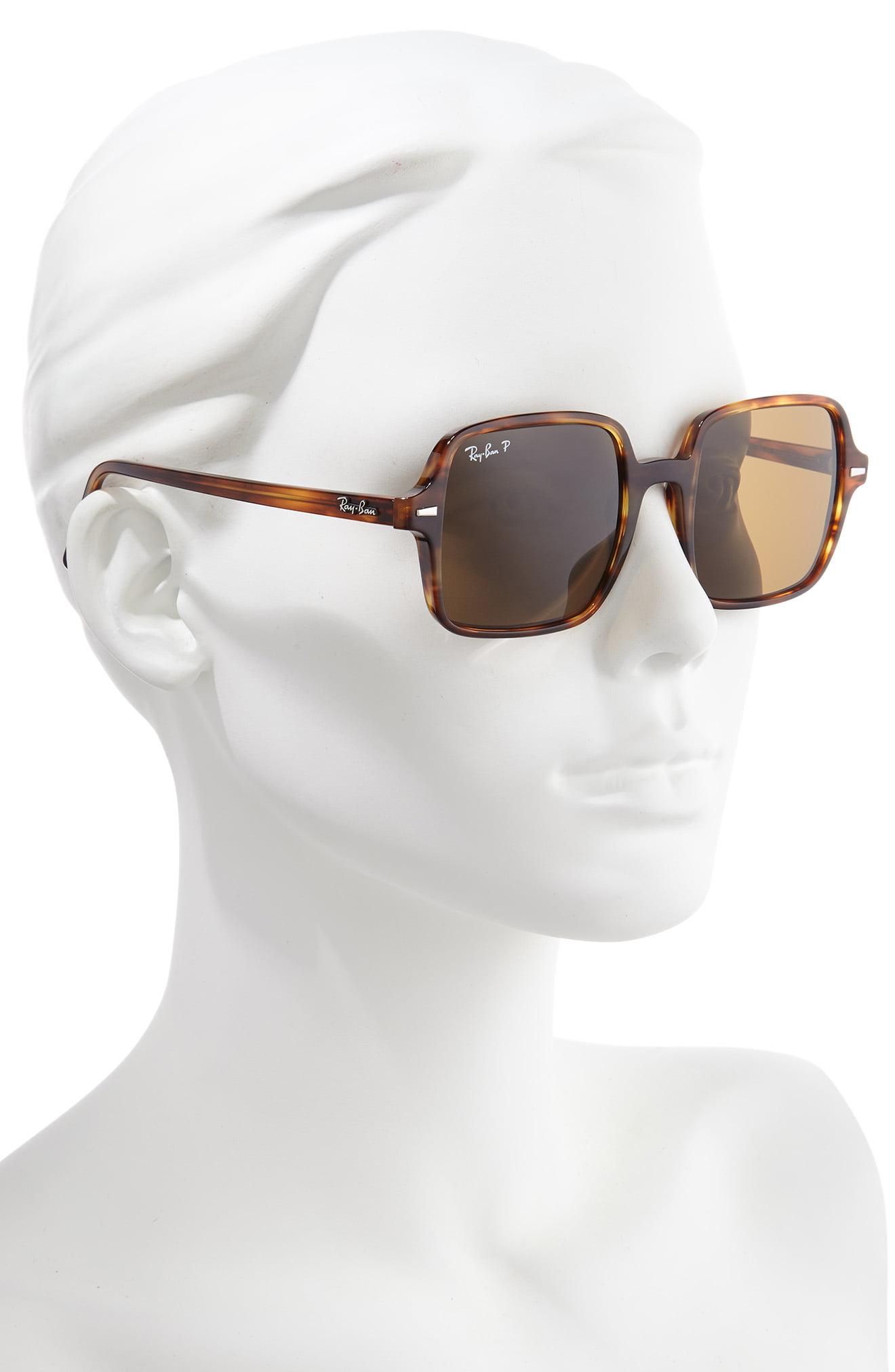 Ray Ban 53mm Polarized Square Sunglasses Striped Havana Brown Polar Lyst