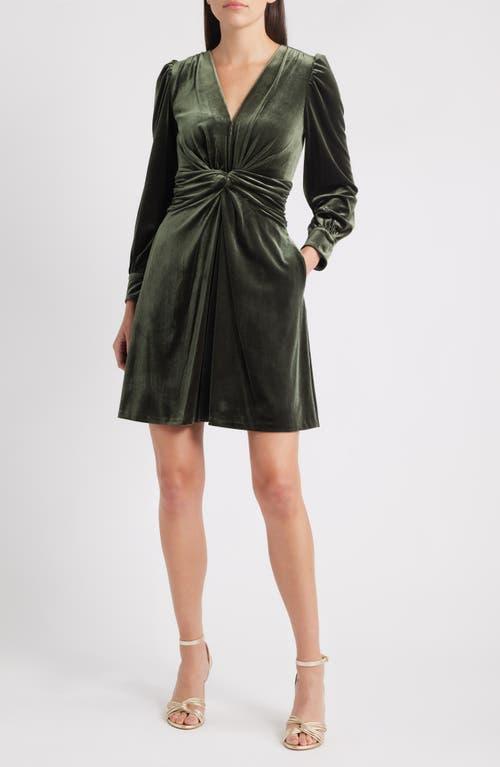 Vince Camuto Twist Front Long Sleeve Velvet Fit & Flare Dress in Black |  Lyst