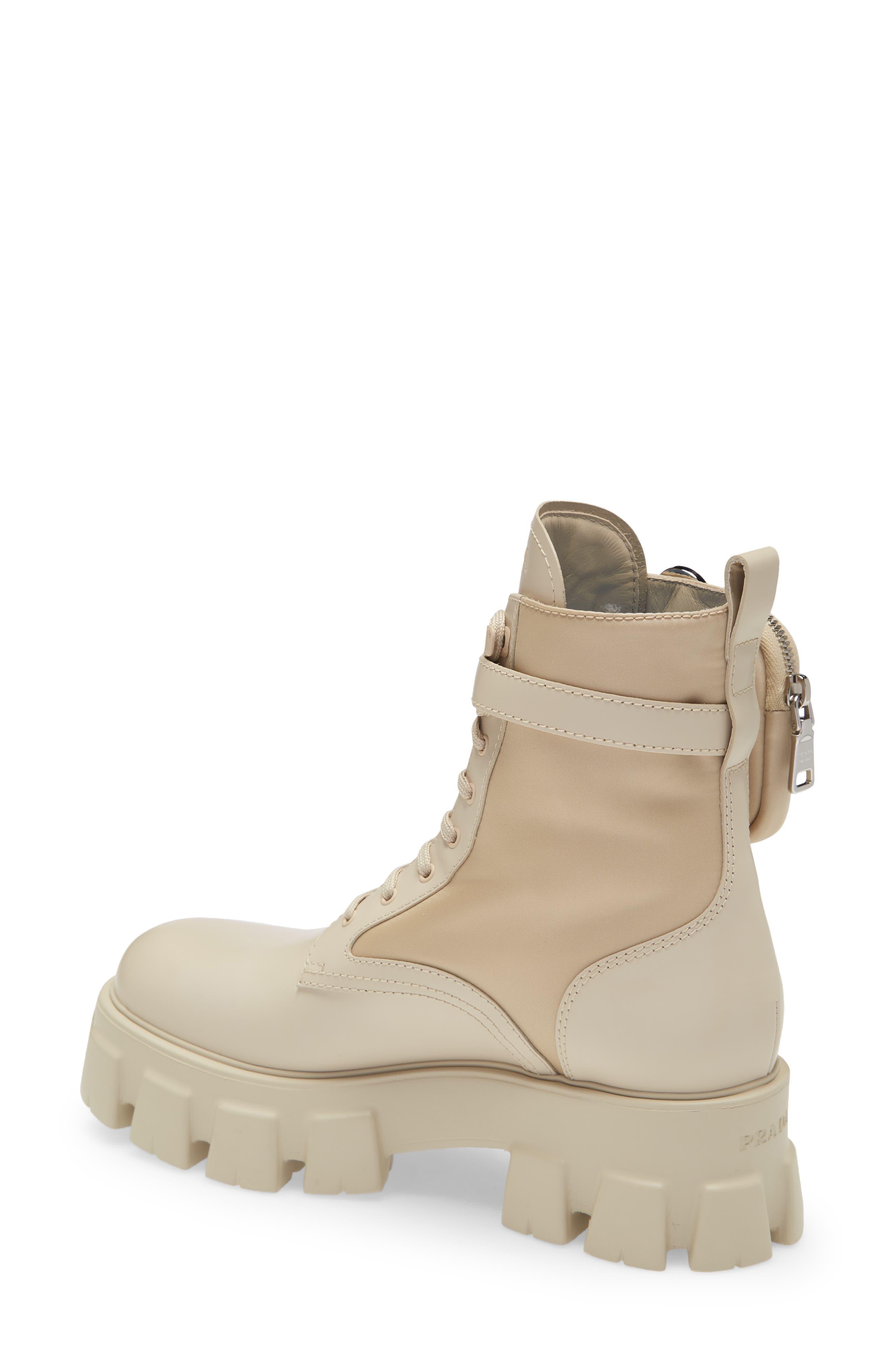 Prada Monolith Lace Up Boots With Pouch in Natural Lyst