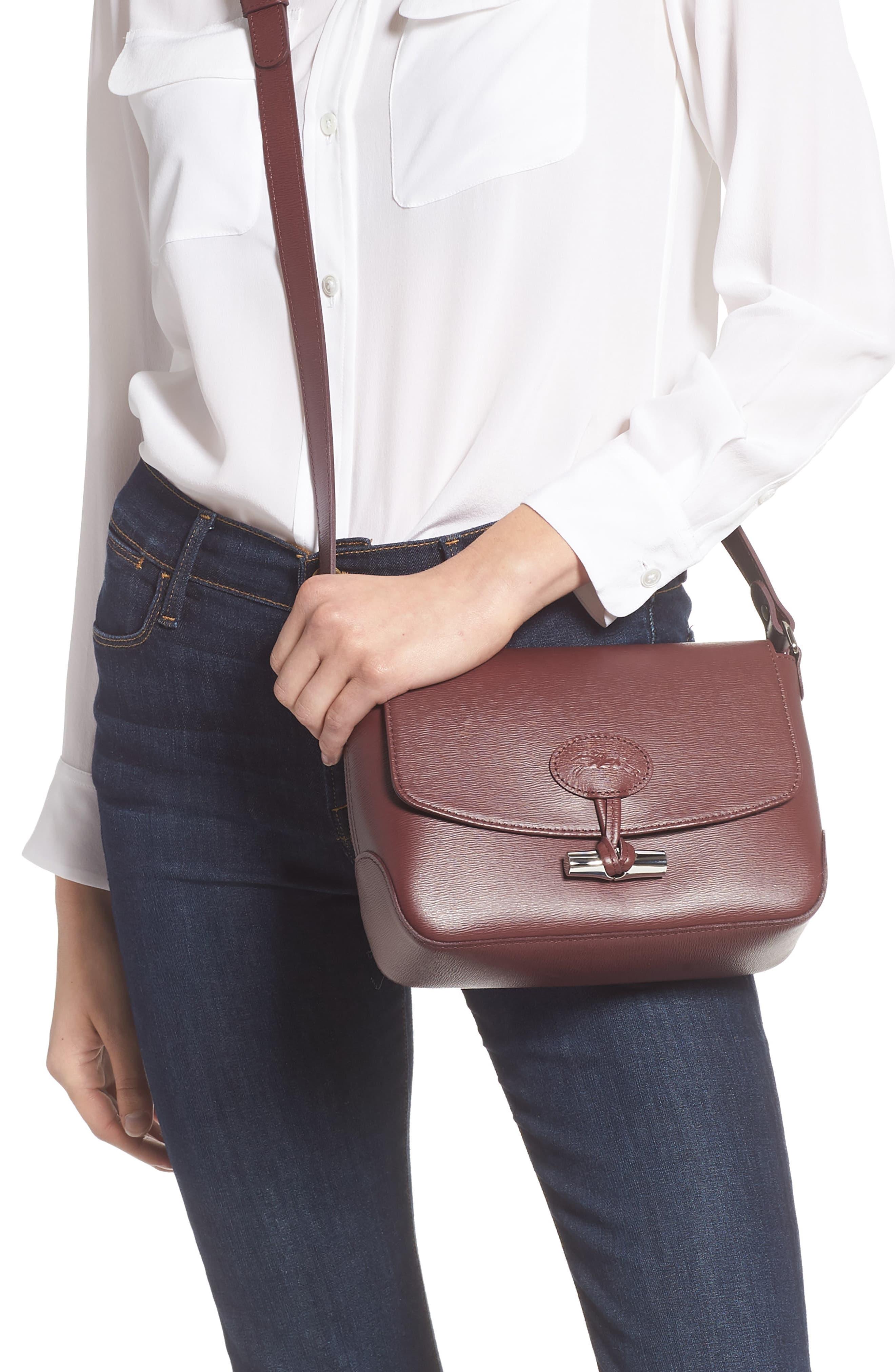 Longchamp Roseau Leather Crossbody Bag Burgundy in Caramel (Brown) Lyst