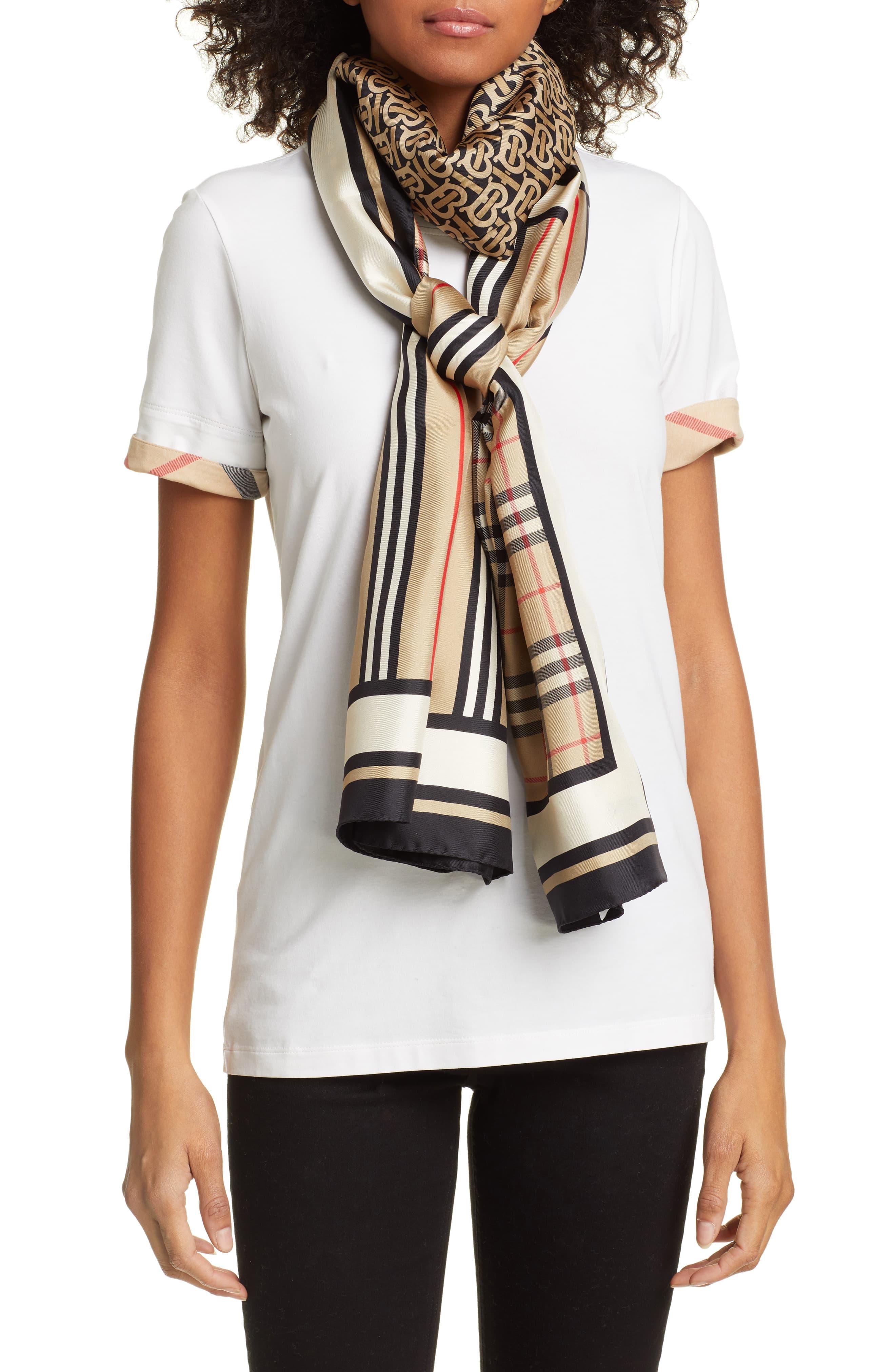 Burberry Mixed Print Mulberry Silk Scarf in White Lyst