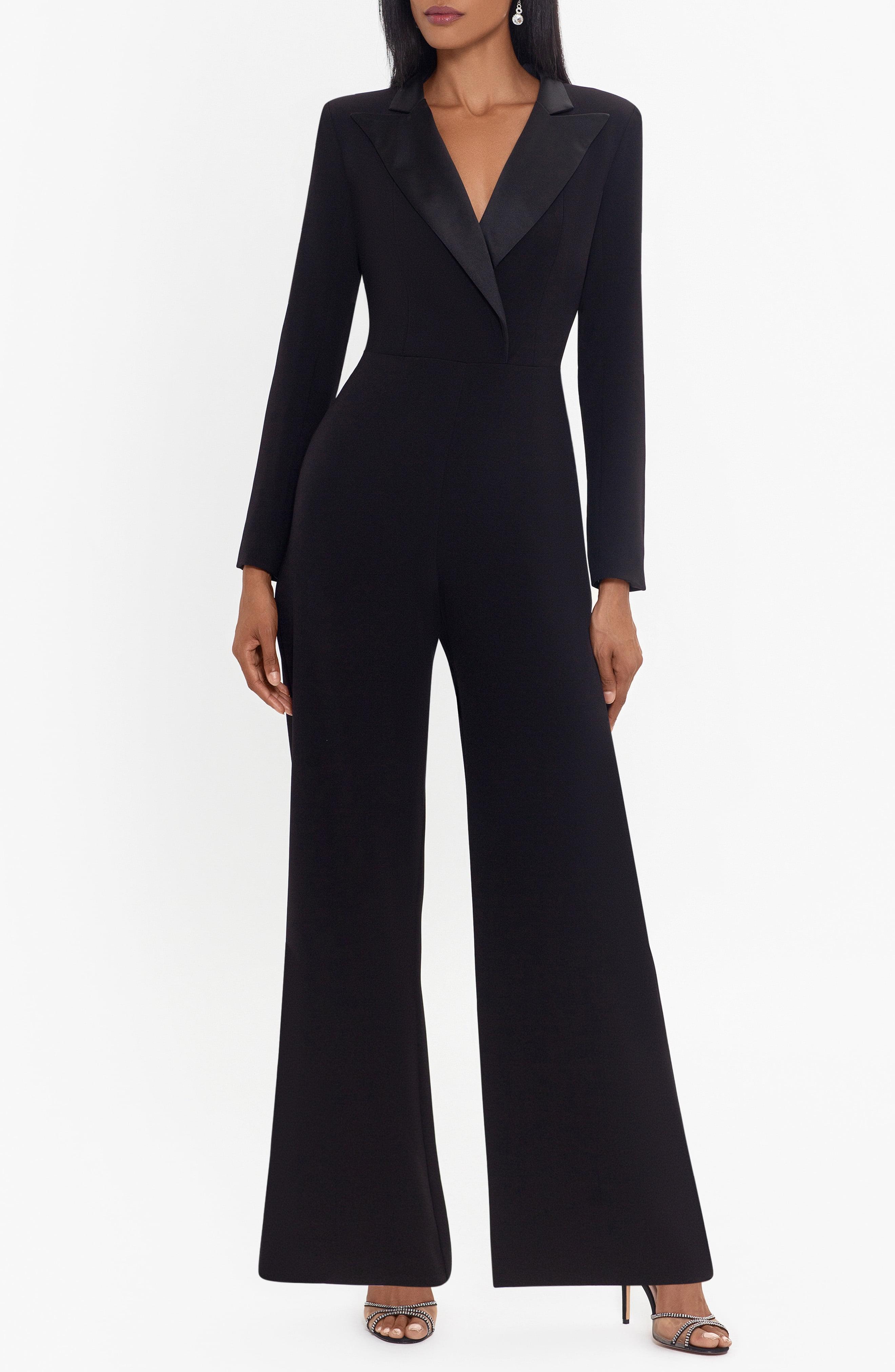 Xscape Tuxedo Long Sleeve Jumpsuit in Black | Lyst