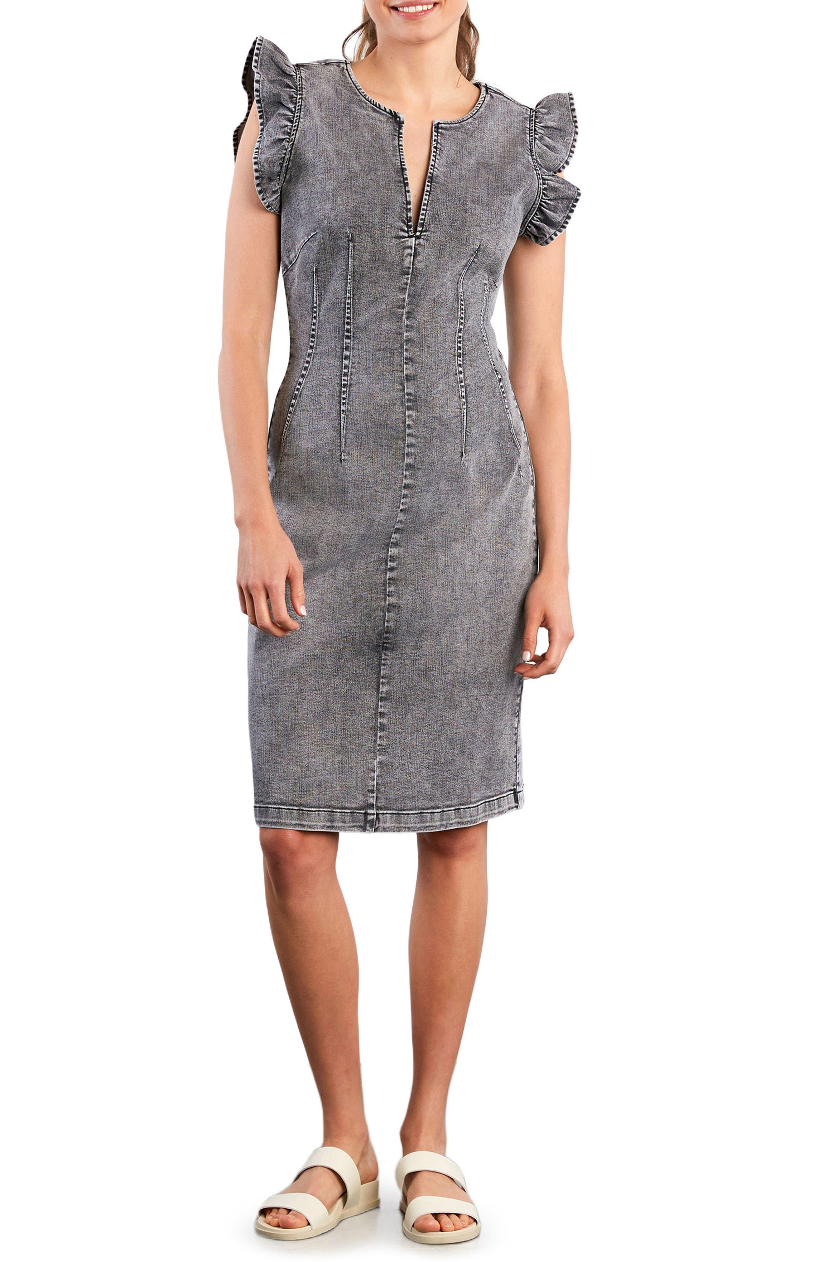 grey lab denim dress Wash Kitten Ruffle Sleeve Denim in Black Victorian Ball Gown