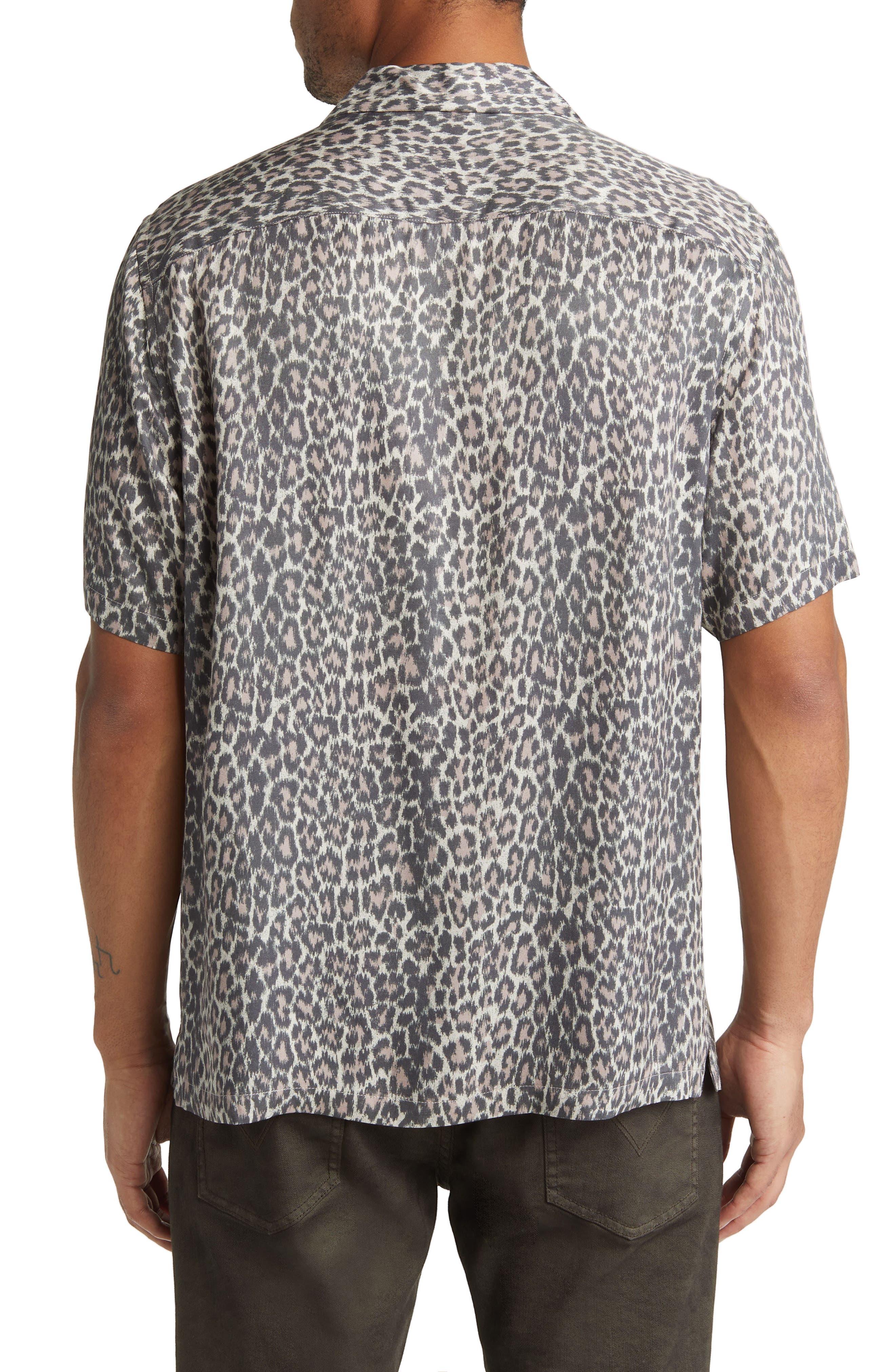 Allsaints Emblem Geo Print Regular Fit Camp Shirt In Blue