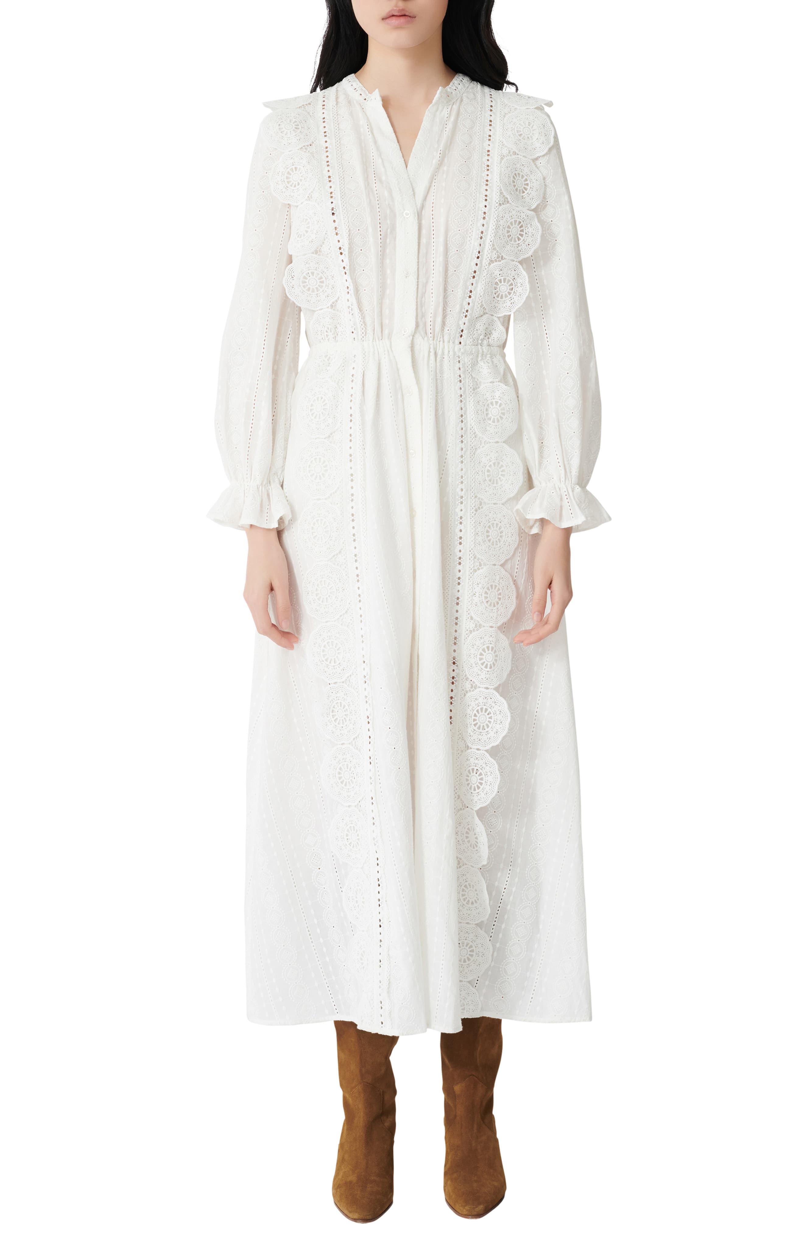 Maje Lace Cotton Long Sleeve Maxi Dress in White - Save 11% - Lyst