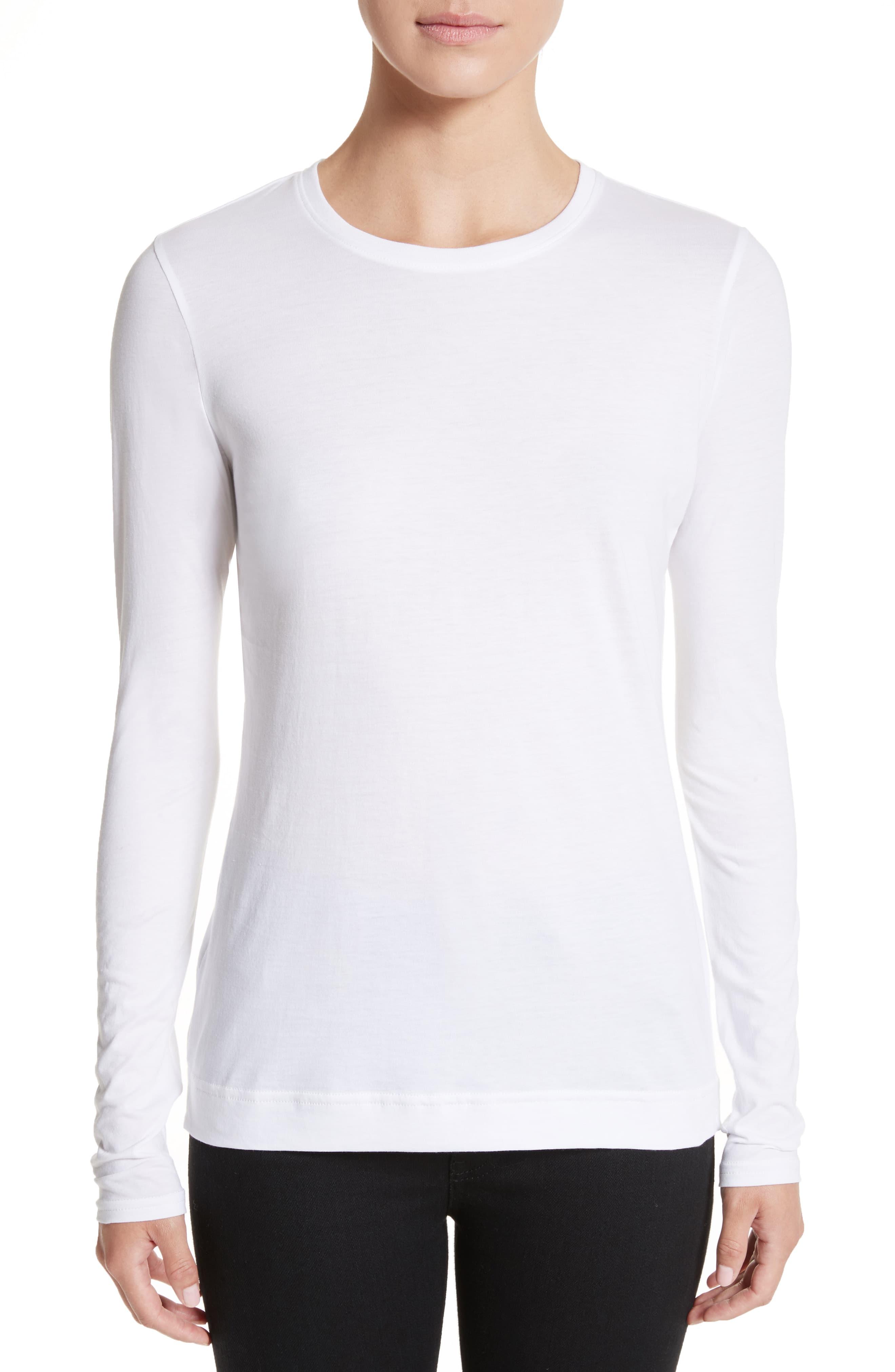 Adam Lippes Cotton Long Sleeve Crewneck T-shirt in White - Lyst