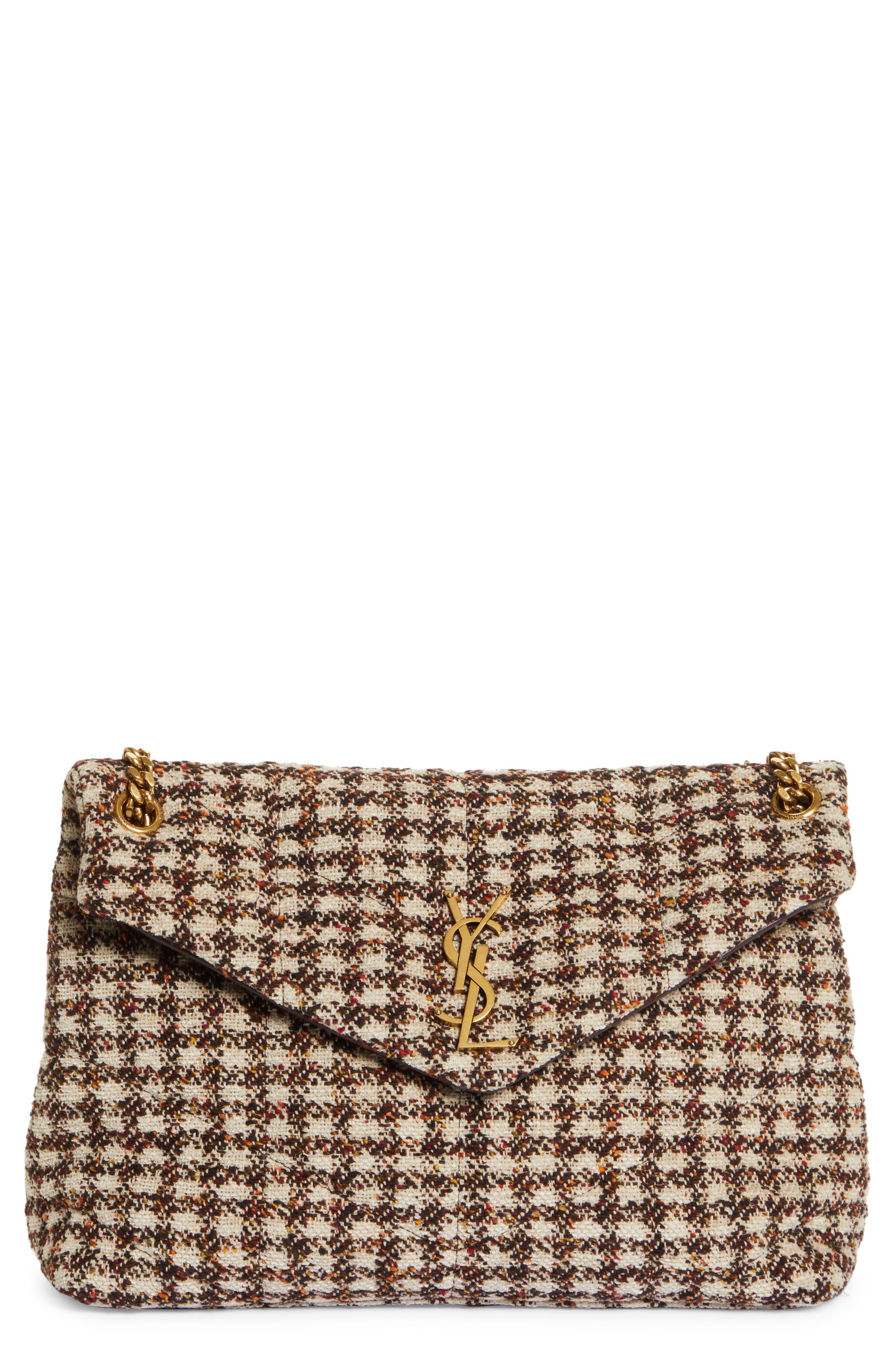 Saint Laurent Medium Lou Tweed Puffer Bag in Gray Lyst