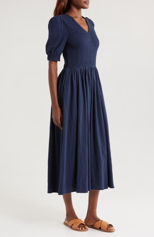 Caslon Smocked Bodice Cotton Jersey Midi Dress in Blue Lyst
