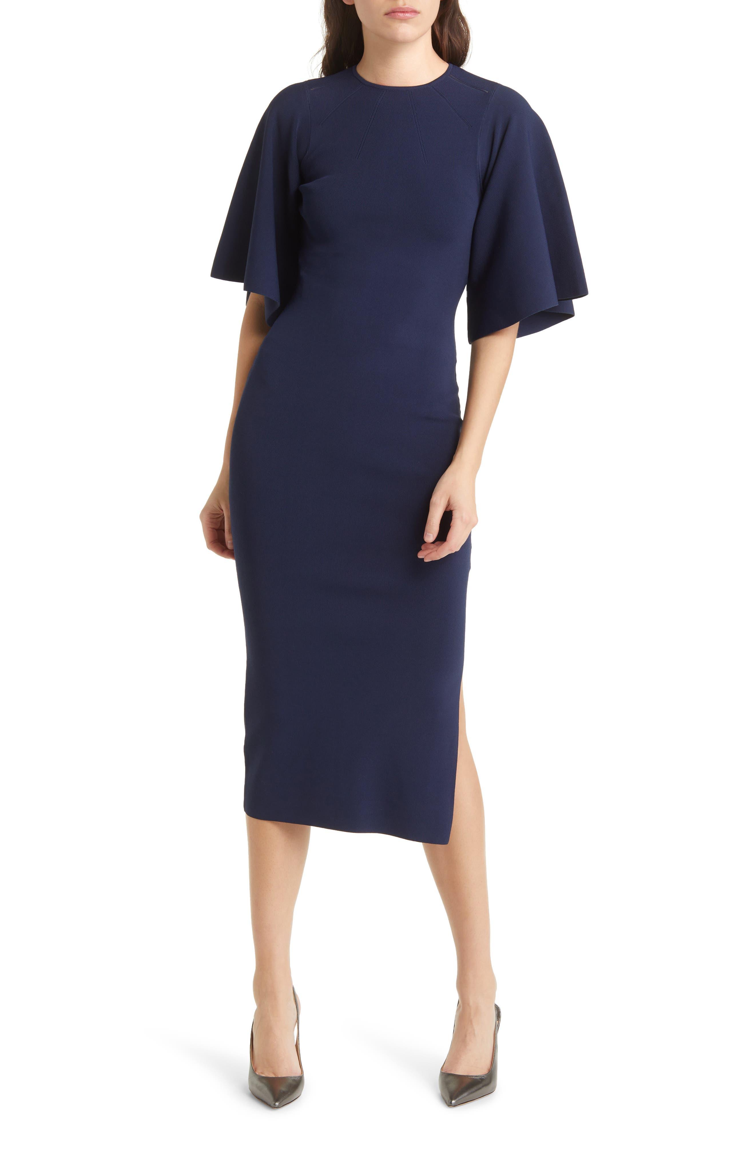 Ted Baker Lounia Fluted Sleeve Body-con Sweater Dress in Blue | Lyst