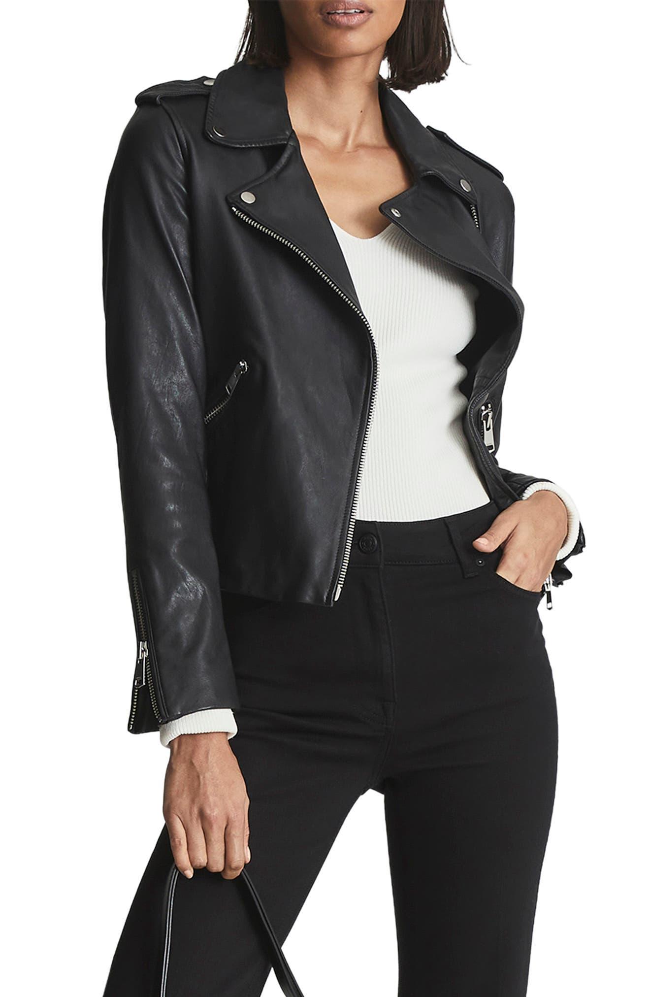 Reiss Gigi Leather Moto Jacket in Black | Lyst