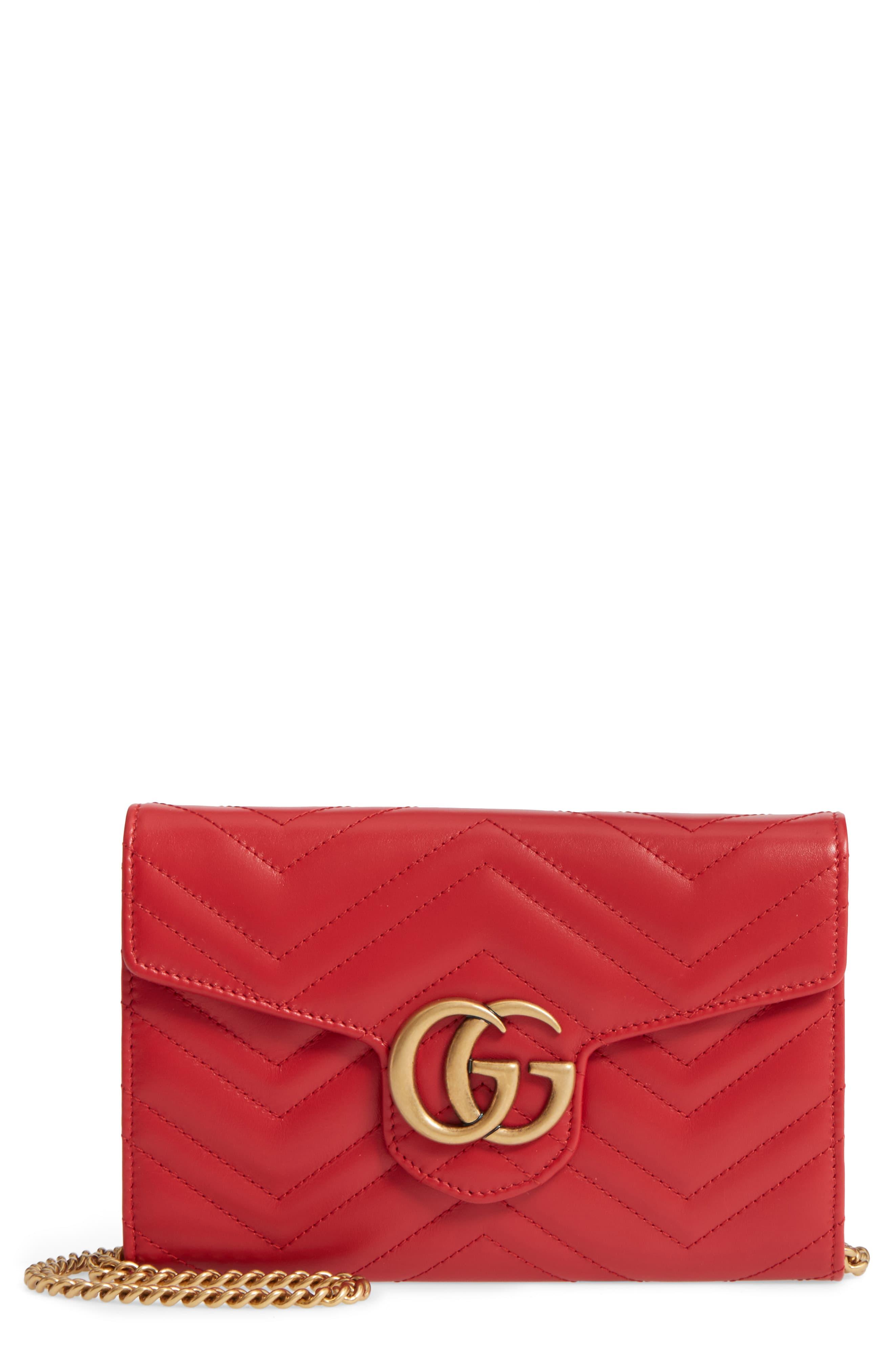 Gucci Gg Marmont 2.0 Matelassé Leather Wallet On A Chain in Red - Lyst