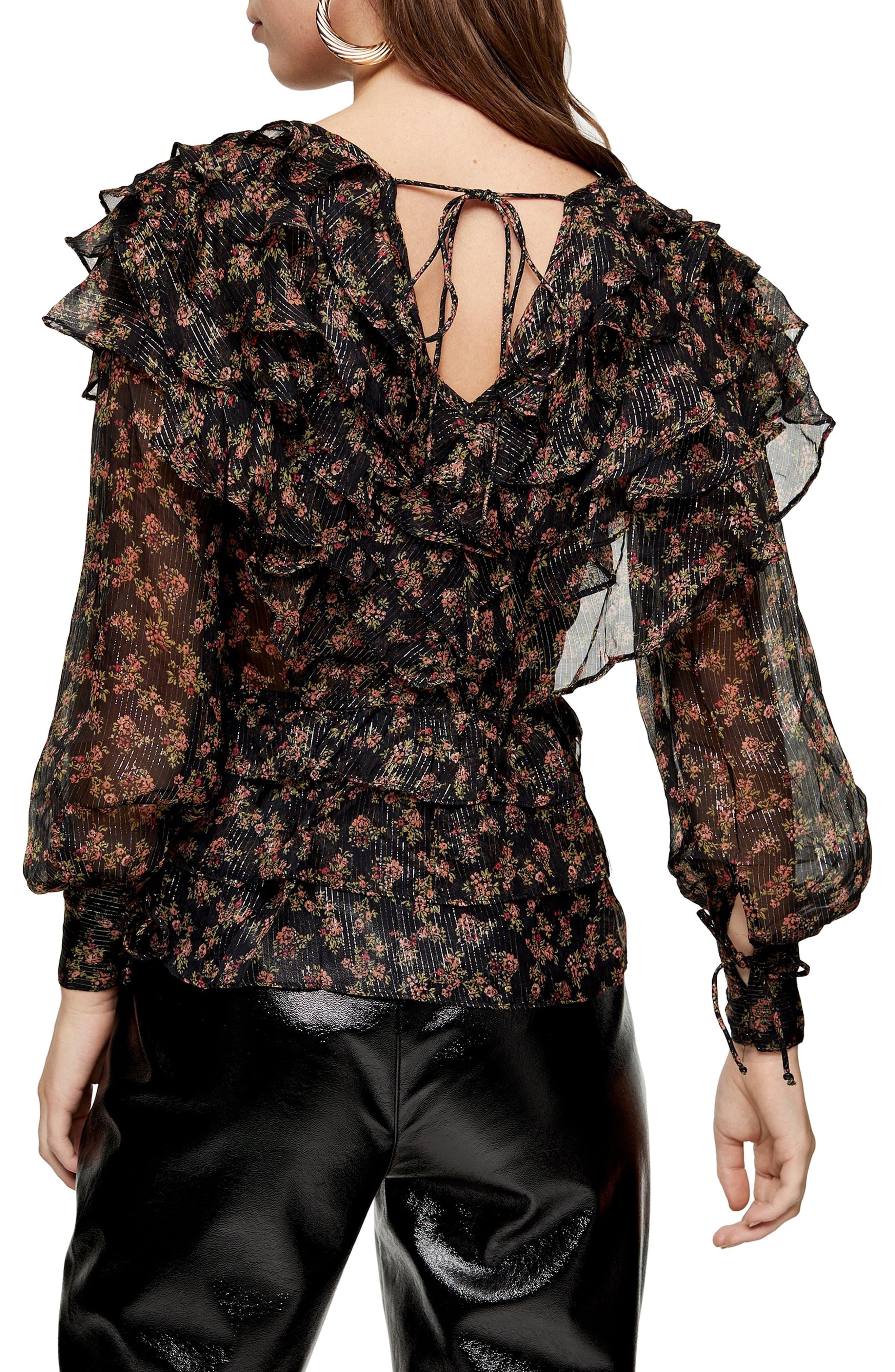 topshop floral ruffle blouse