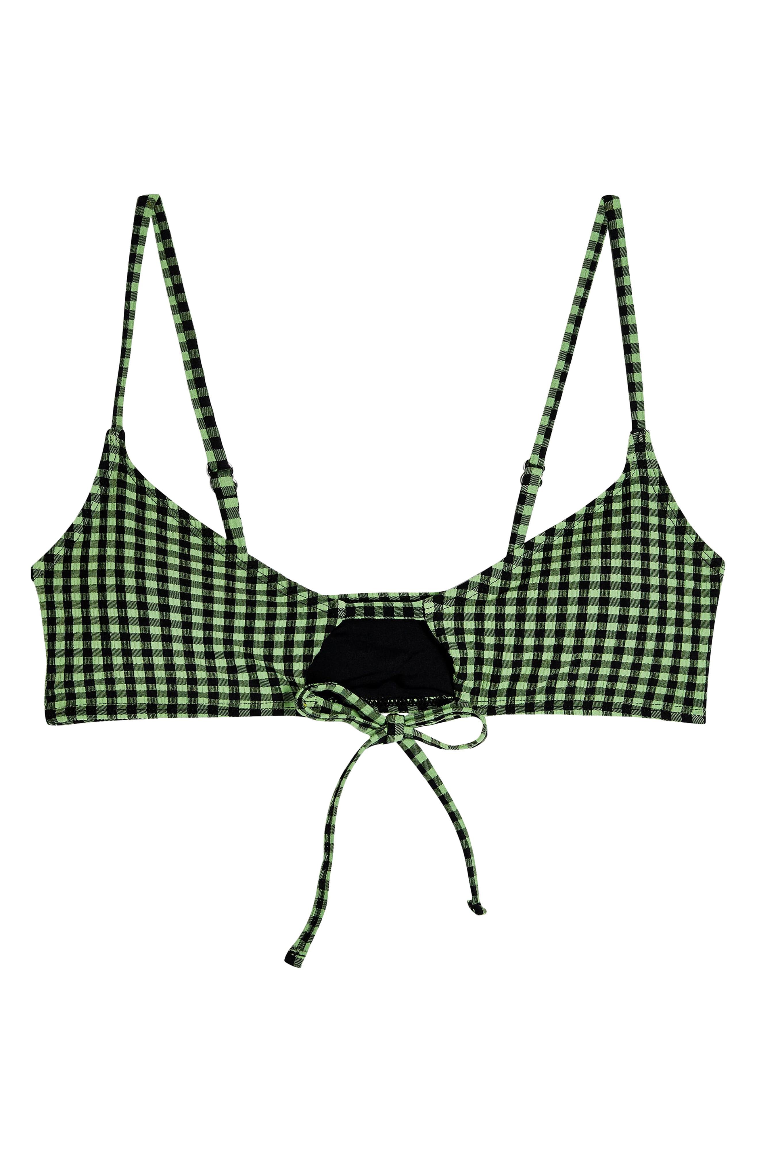 Synthetic Lime Green Gingham Cut Out Crop Bikini Top Save 22