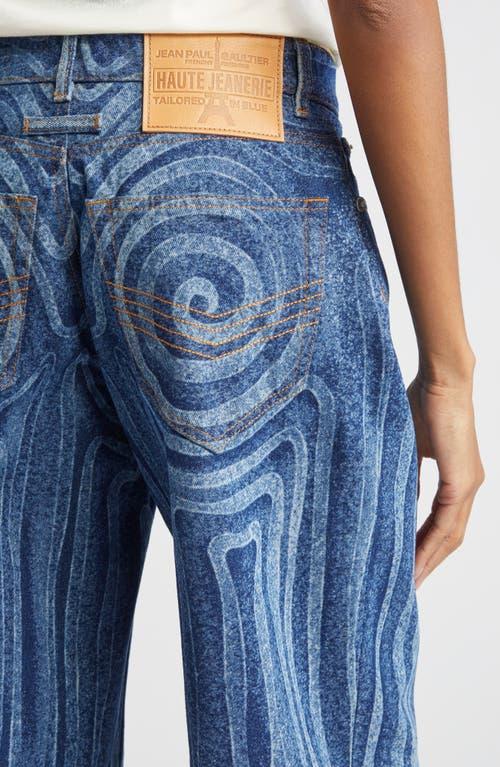 Jean Paul Gaultier Spiral Print Straight Leg Jeans in Blue