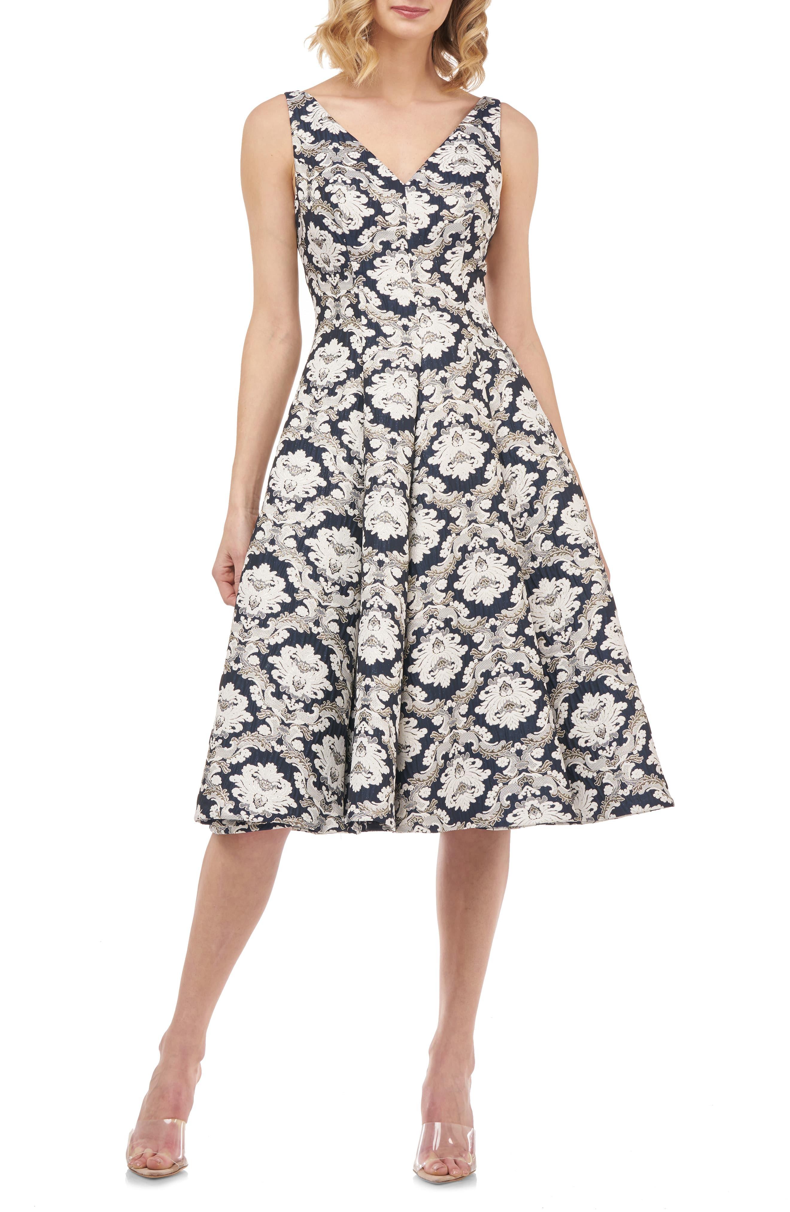 Kay Unger Gia Jacquard Fit & Flare Dress in Black - Lyst