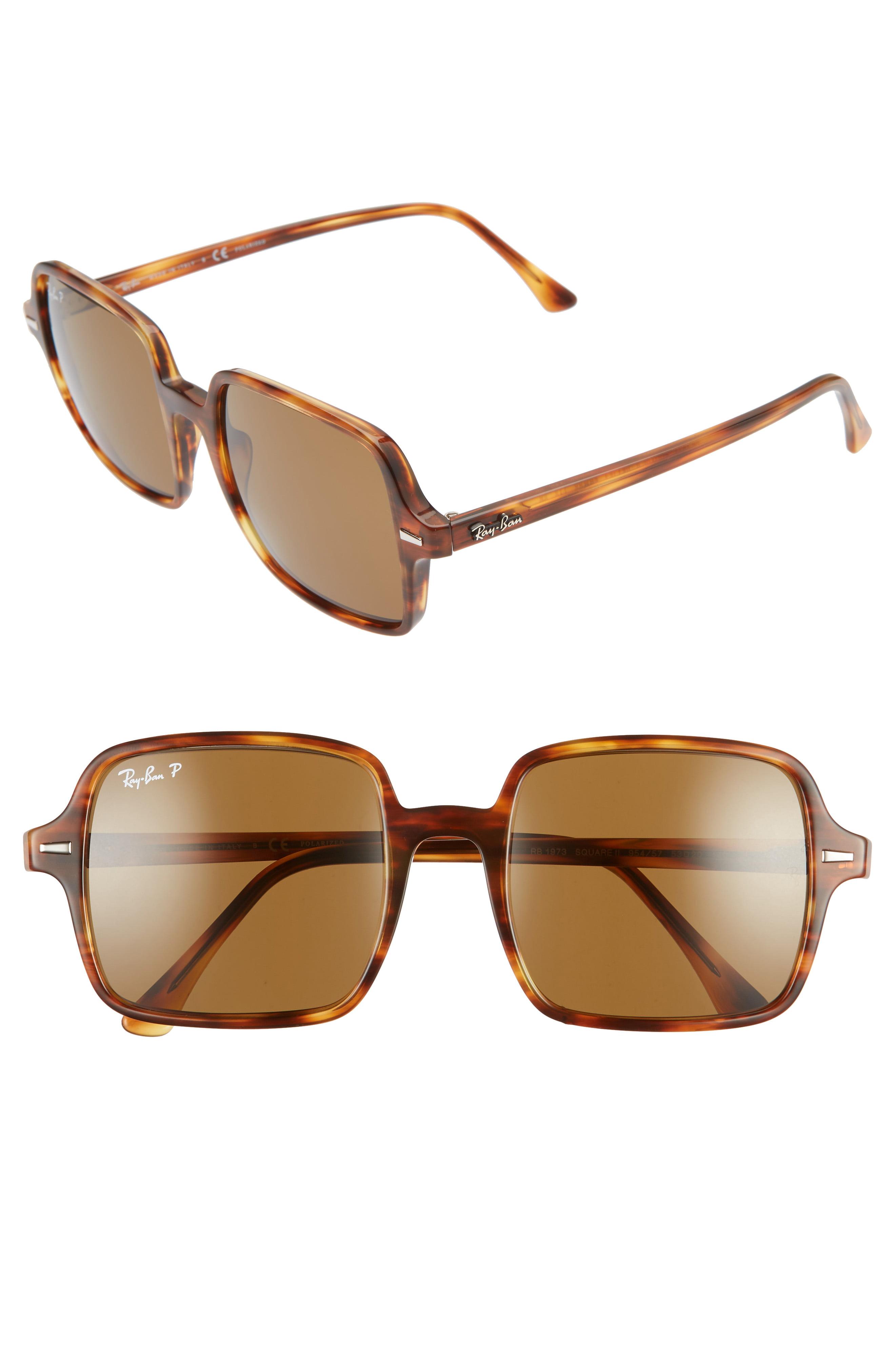 RayBan 53mm Polarized Square Sunglasses Striped Havana/ Brown Polar