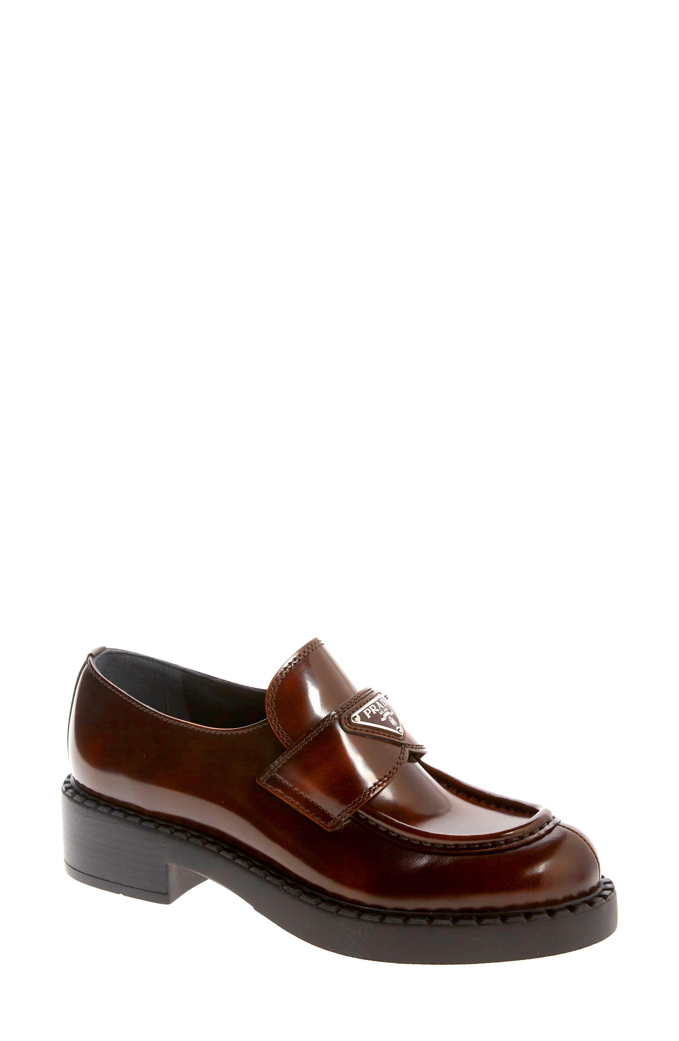Prada Triangle Logo Loafer in Brown Lyst