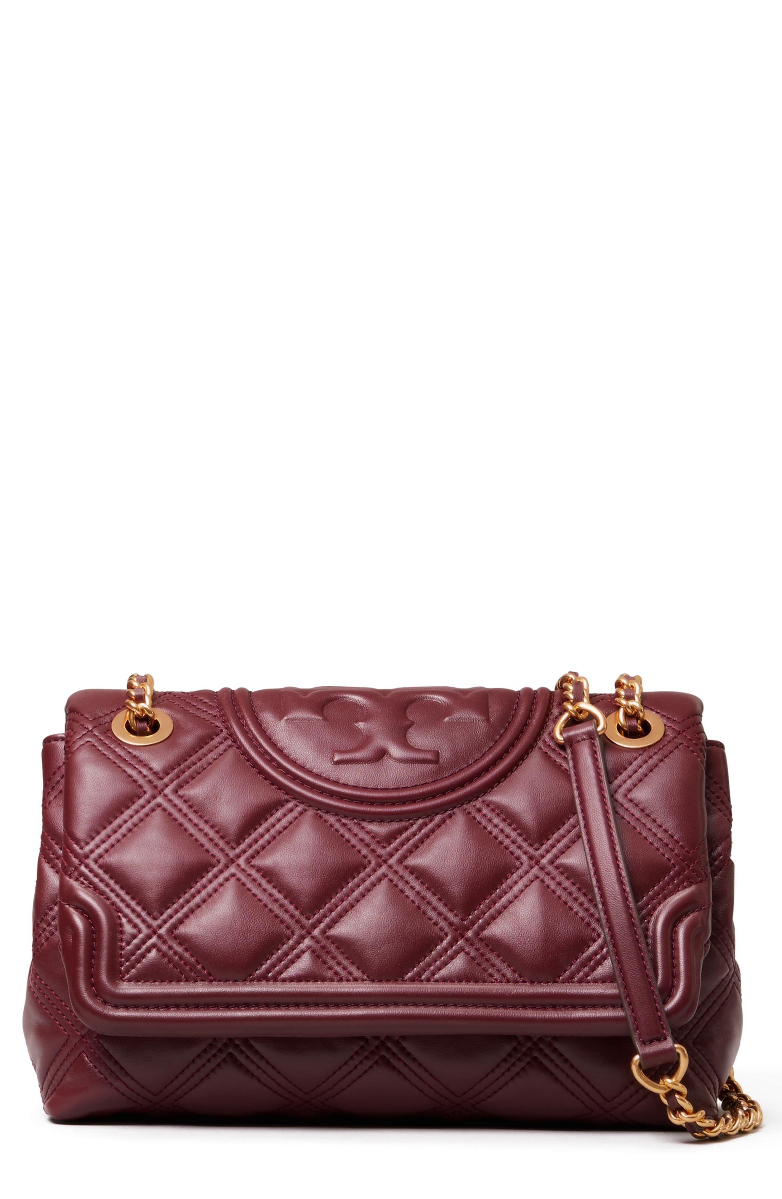 CLEARANCE! TORY BURCH Fleming Soft Tweed Small Convertible Burgundy Shoulder  Bag
