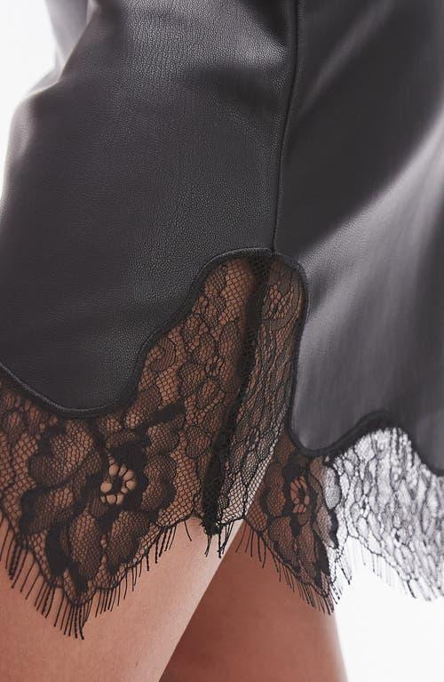 TOPSHOP Faux Leather Lace Insert Mini Skirt in Black Lyst