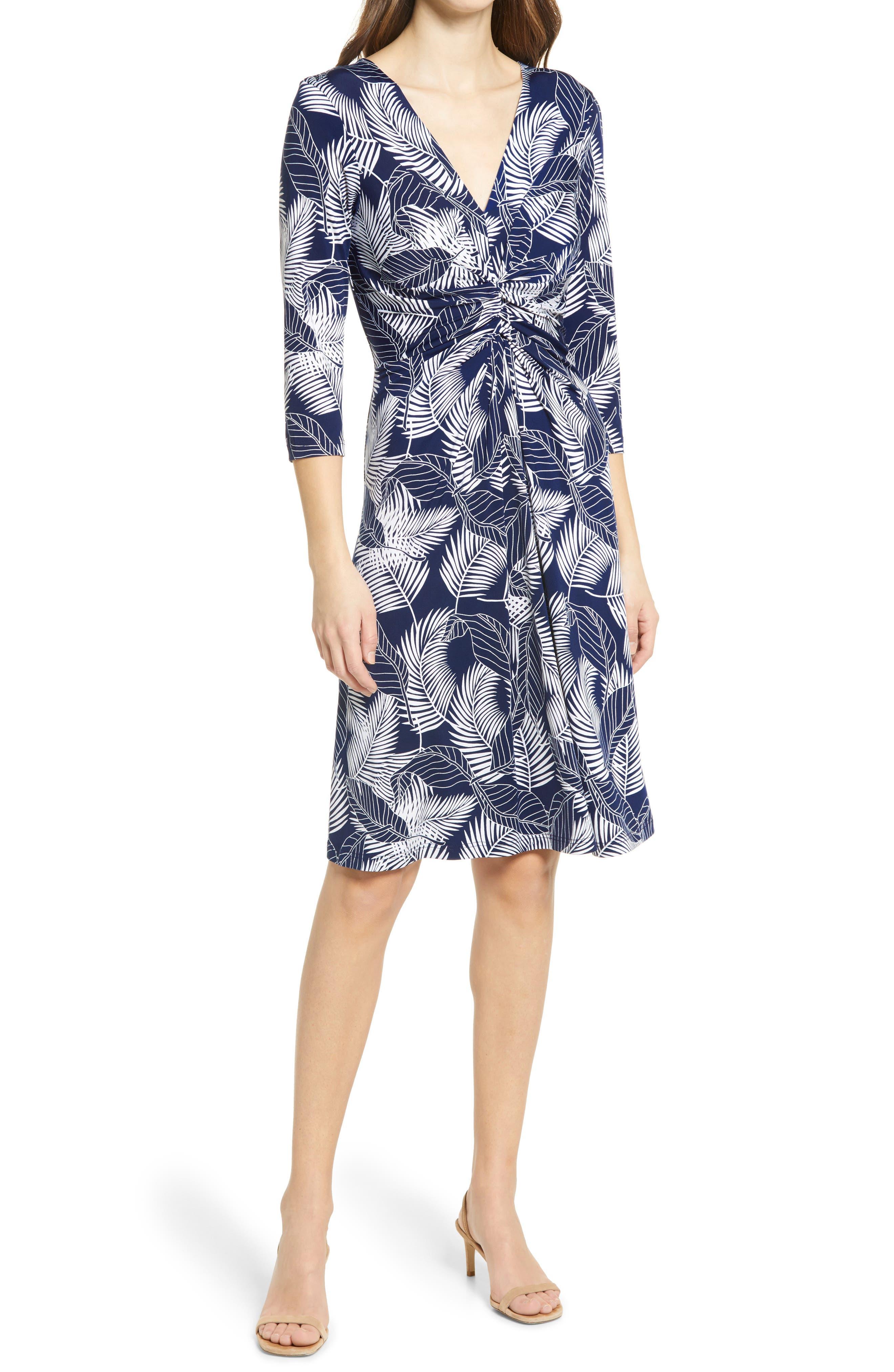 Ilse Jacobsen Floral Print Twist Front Jersey Dress in Blue | Lyst